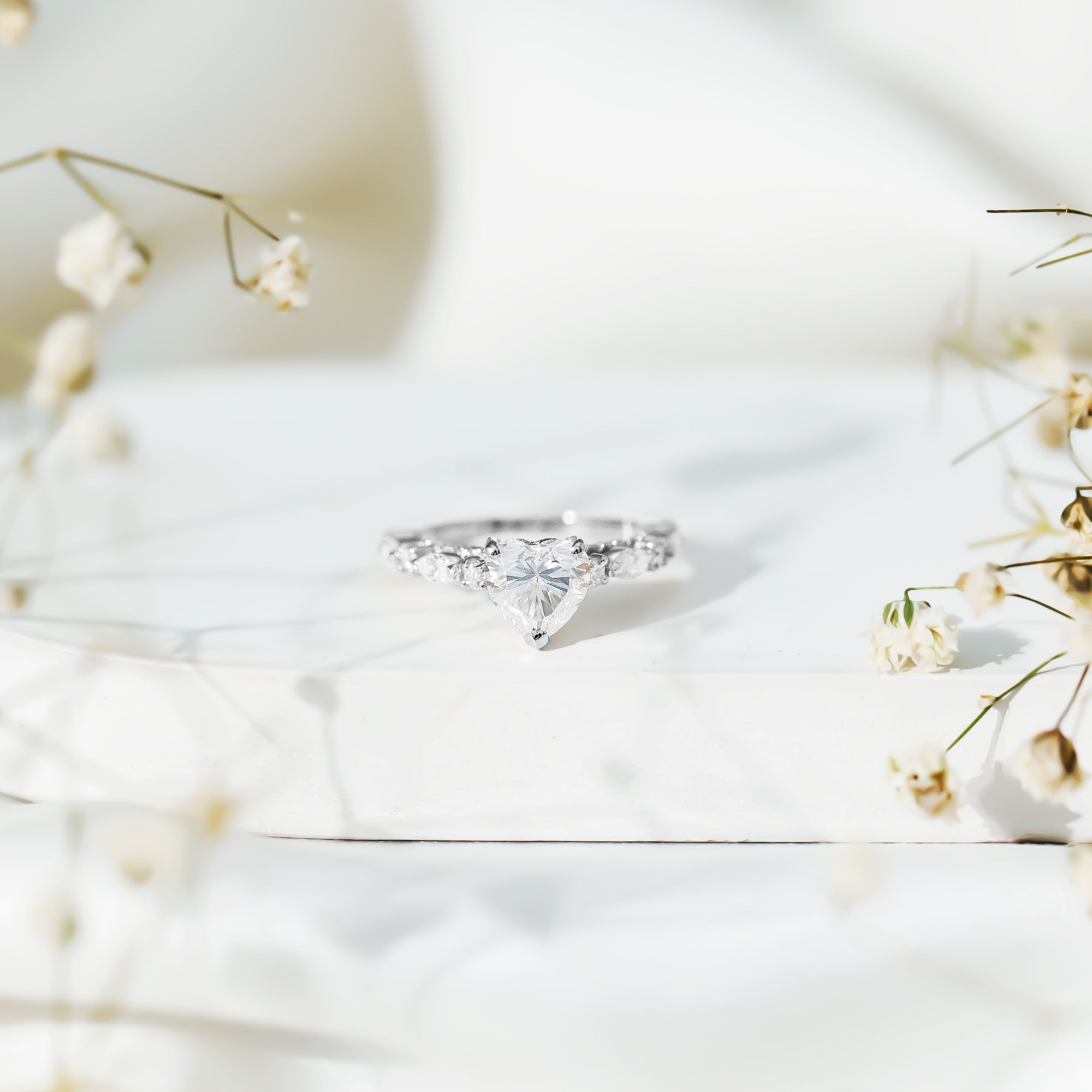 1 Carat Lab Grown Heart Shaped Diamond Designer Engagement Ring IGI Certified Lab - ( E-VS1 ) - Rosec Jewels