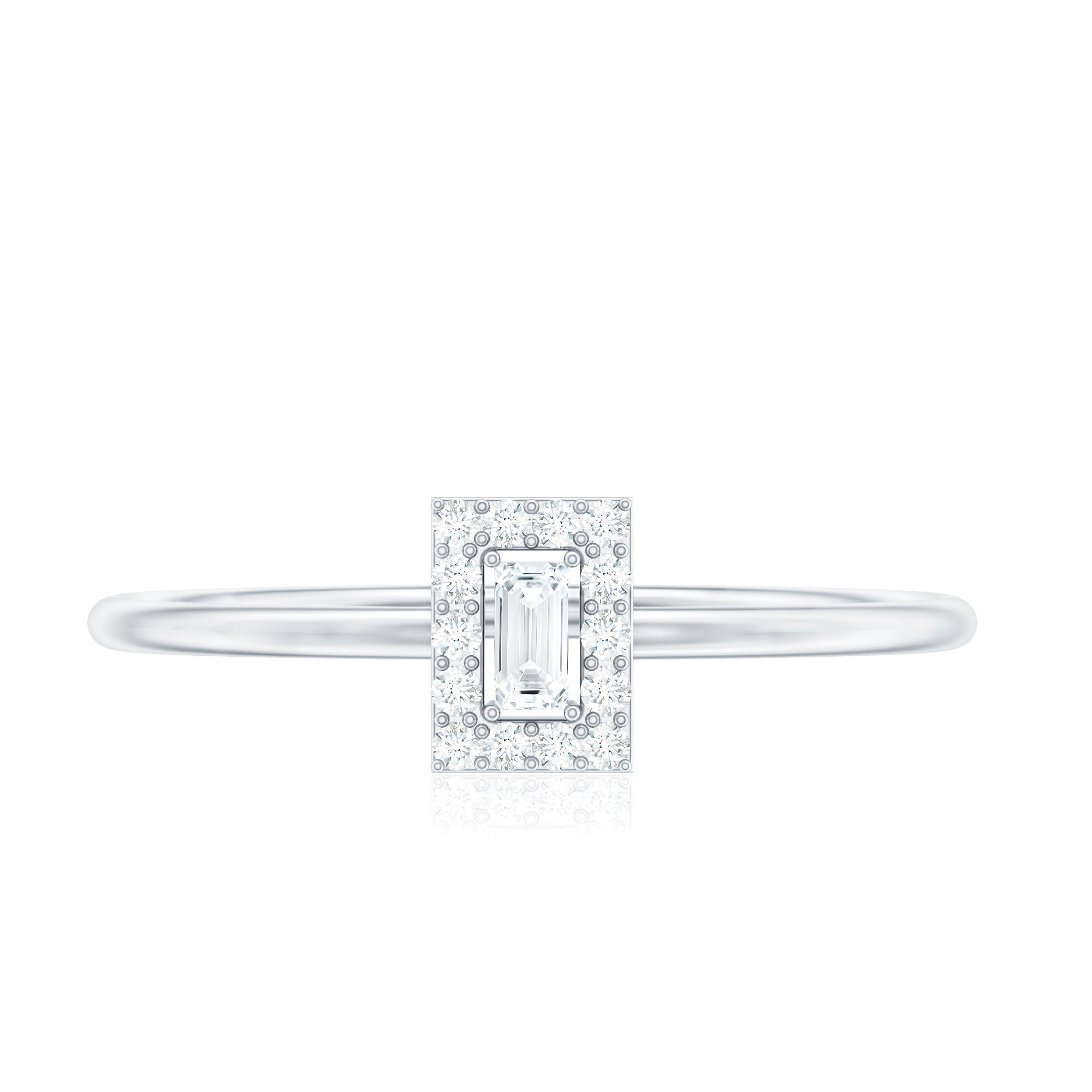 Baguette Cut Diamond Halo Promise Ring with Certificate Natural - ( HI-SI ) - Rosec Jewels