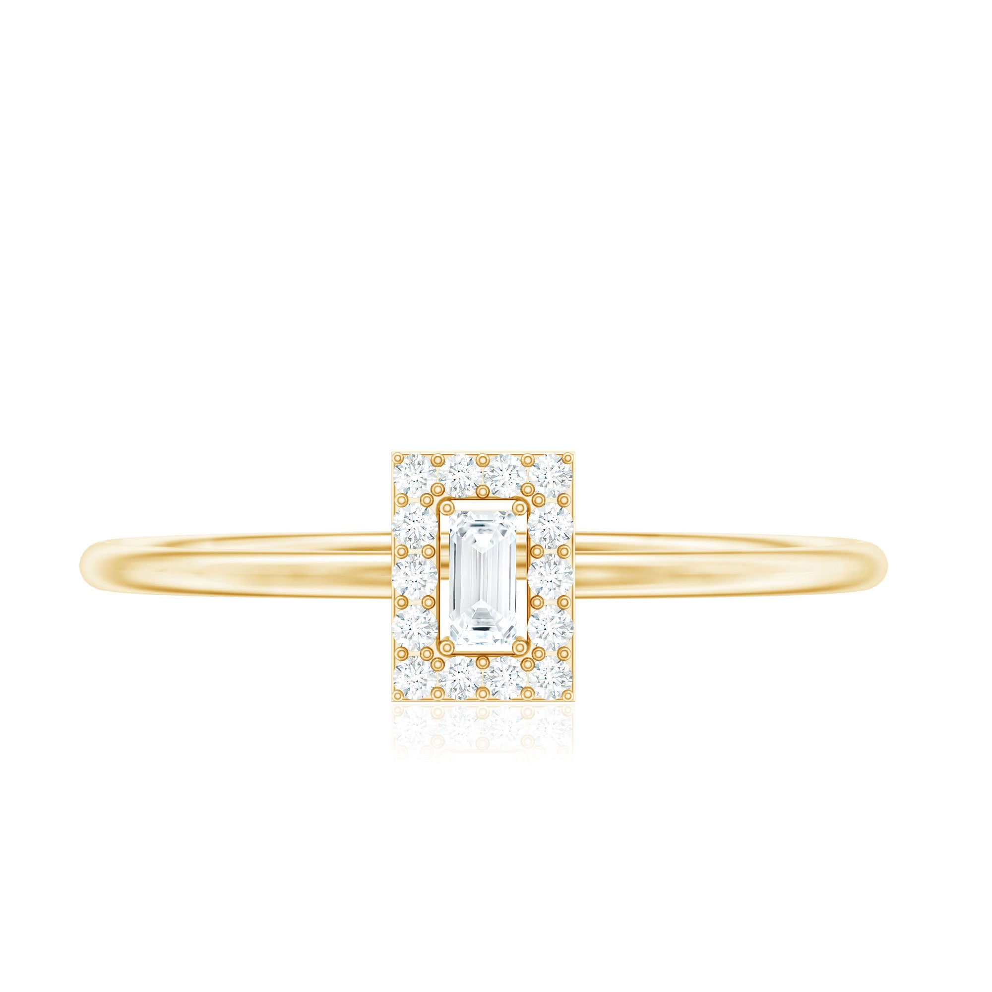 Baguette Cut Diamond Halo Promise Ring with Certificate Natural - ( HI-SI ) - Rosec Jewels