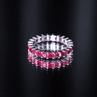 Rosec Jewels-Princess Cut Lab Grown Ruby Eternity Wedding Band for Women