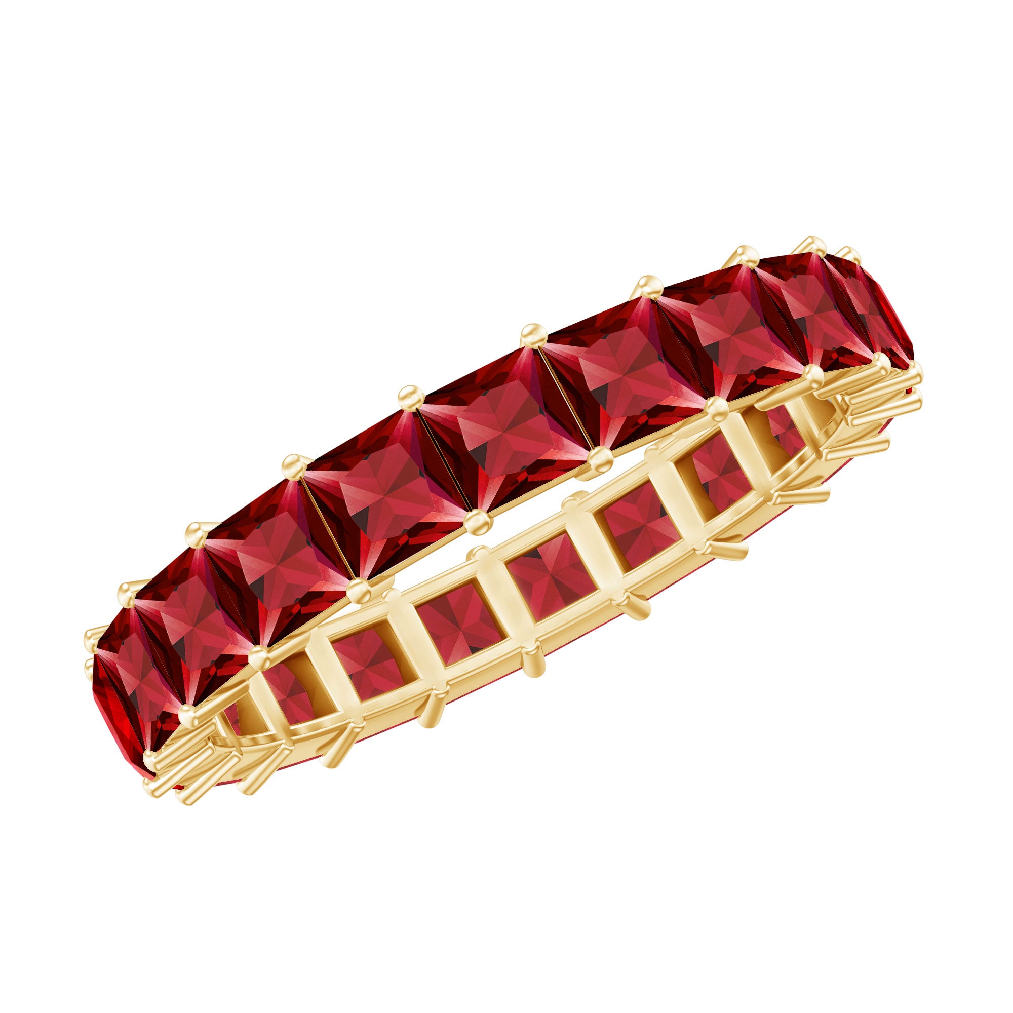 Rosec Jewels-Princess Cut Lab Grown Ruby Eternity Wedding Band for Women