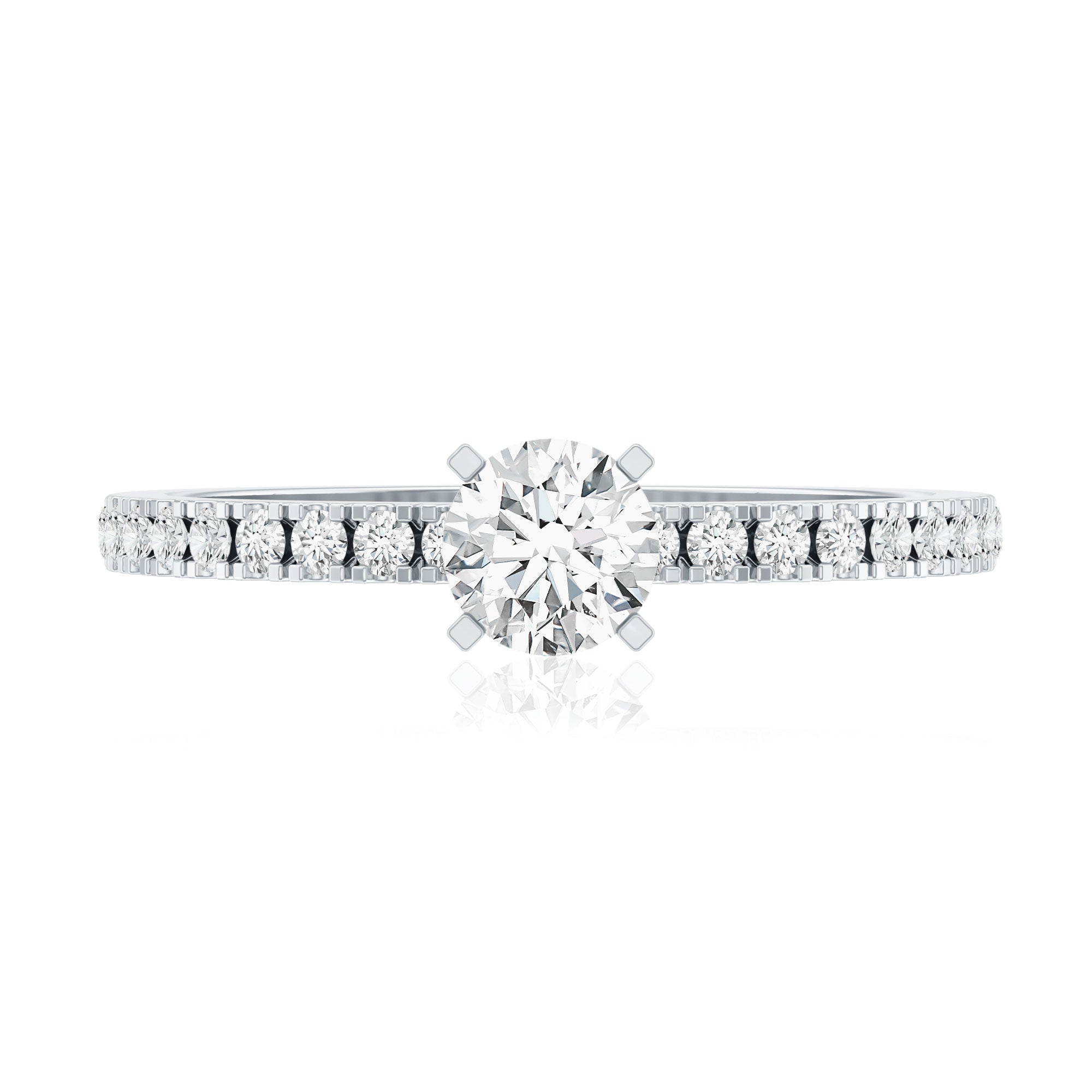 Moissanite Minimal Engagement Ring with Side Stone D-VS1 - Rosec Jewels