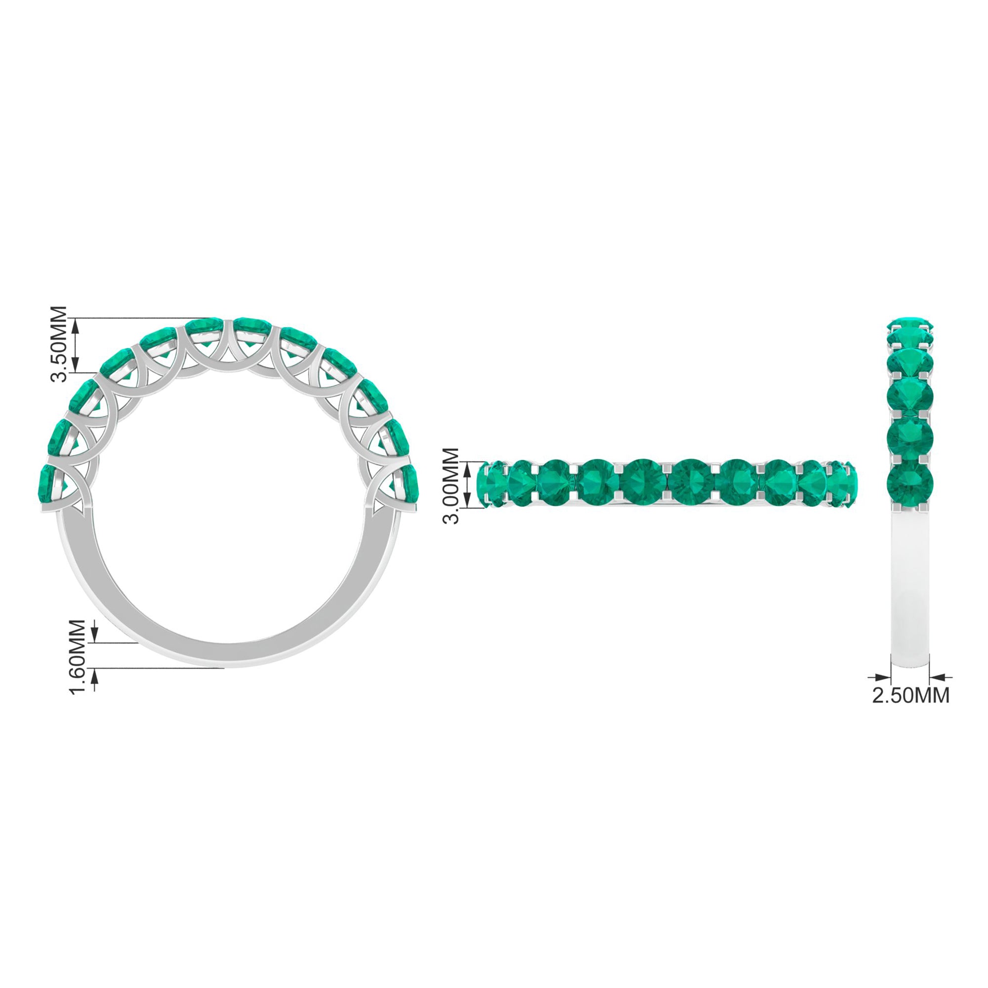 1.5 CT Lab Created Emerald Minimal Half Eternity Ring in Trellis Setting Lab Created Emerald - ( AAAA ) - Quality - Rosec Jewels