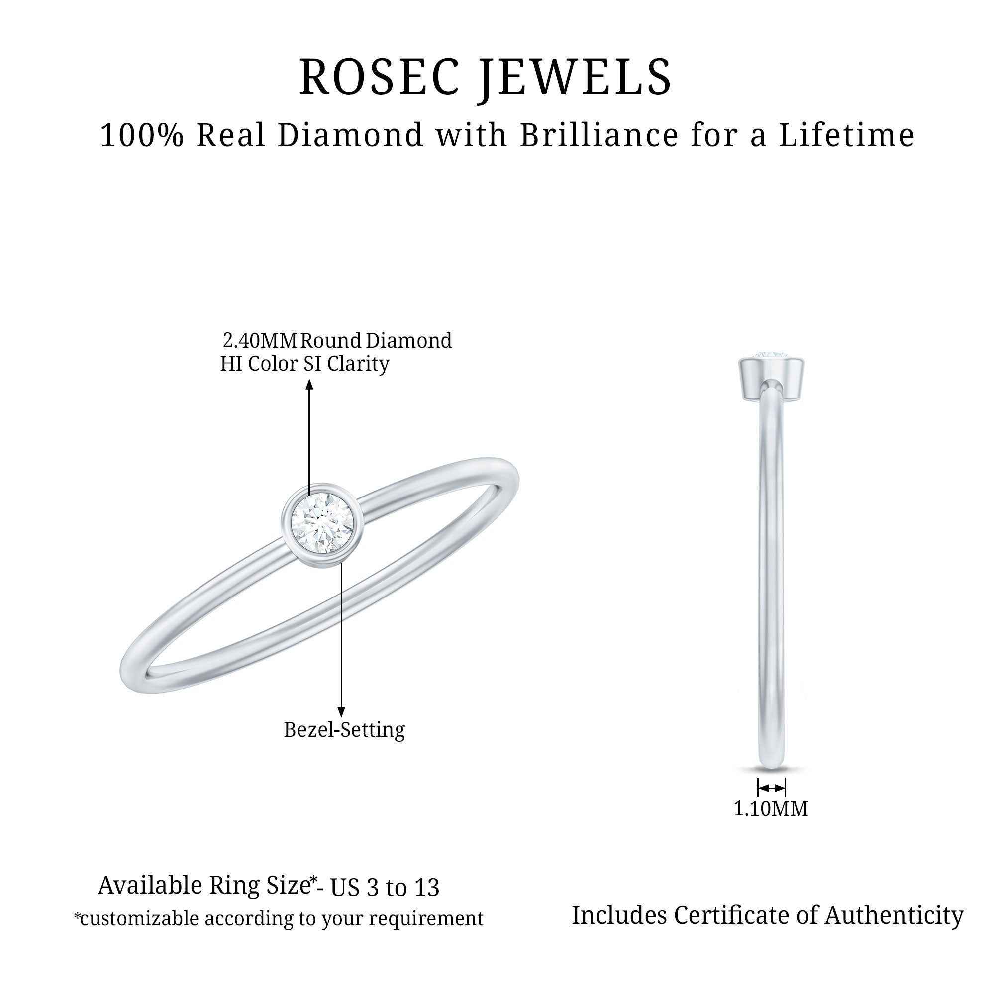 Rosec Jewels-Natural Diamond Dainty Promise Ring in Bezel Setting