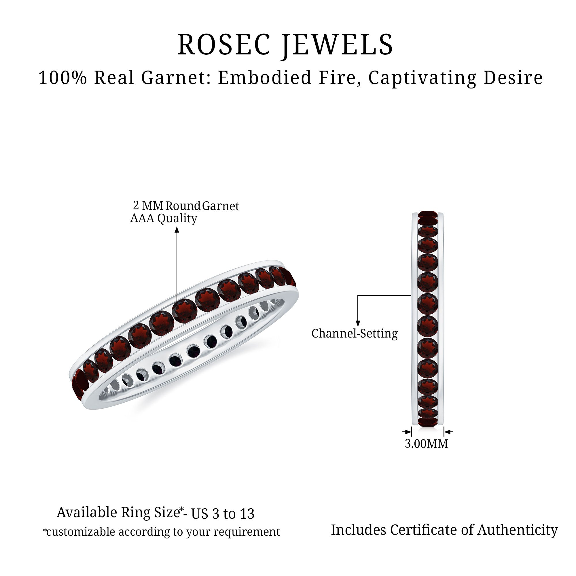 Certified Natural Garnet Eternity Ring in Channel Setting AAA - Rosec Jewels