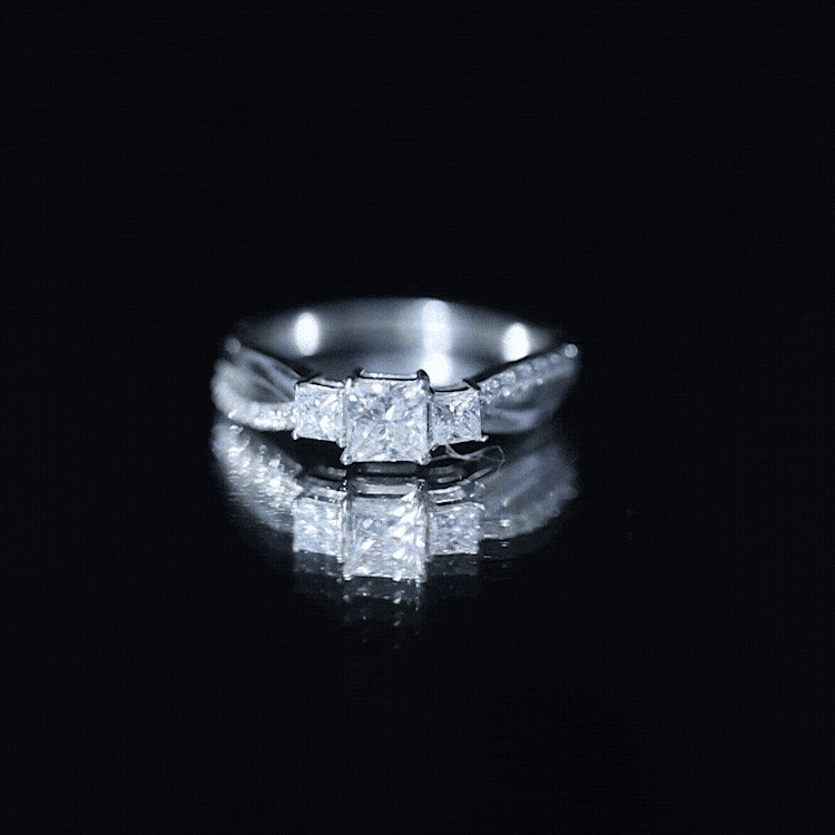 Princess Cut Moissanite Three Stone Engagement Ring D-VS1 - Rosec Jewels