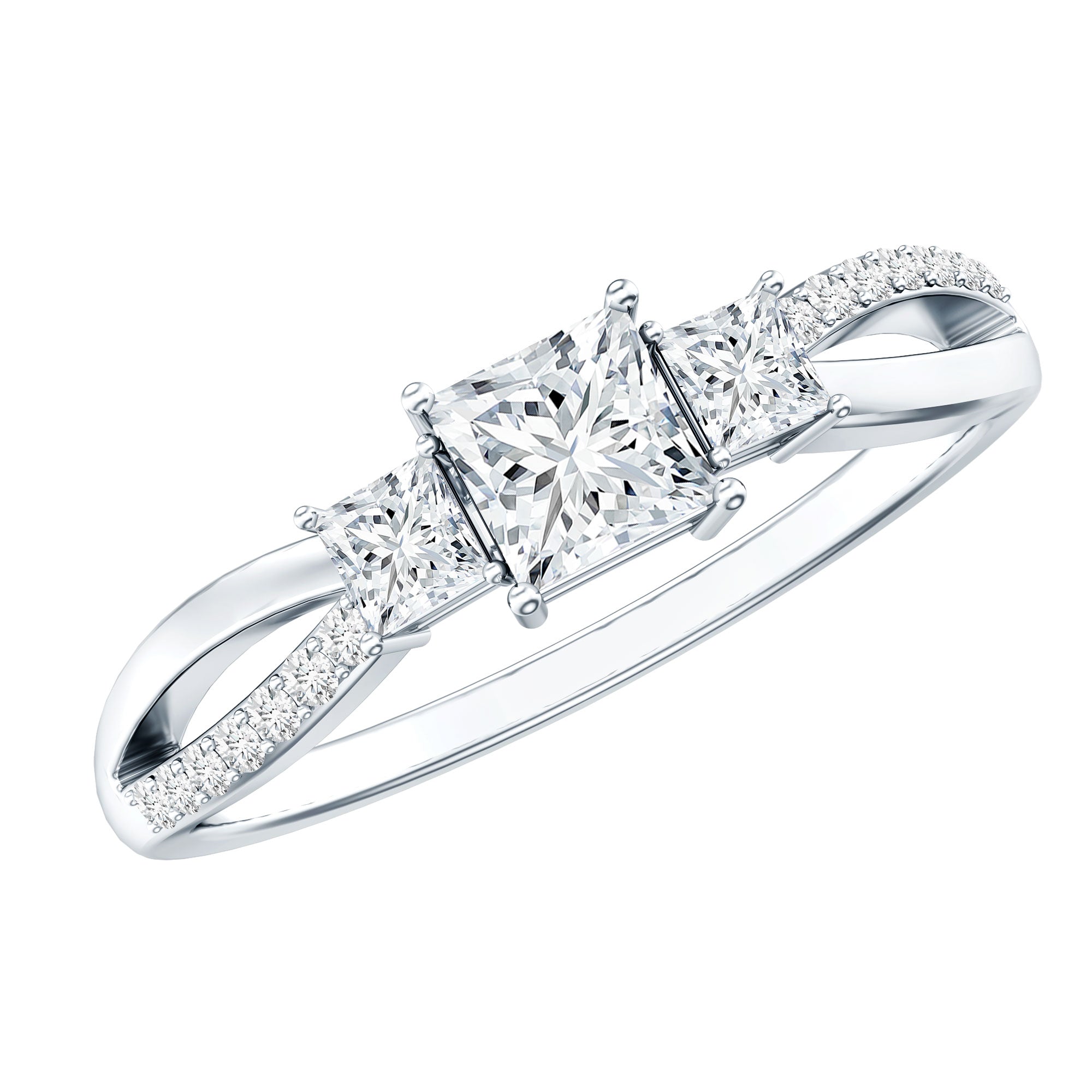 Princess Cut Moissanite Three Stone Engagement Ring D-VS1 - Rosec Jewels