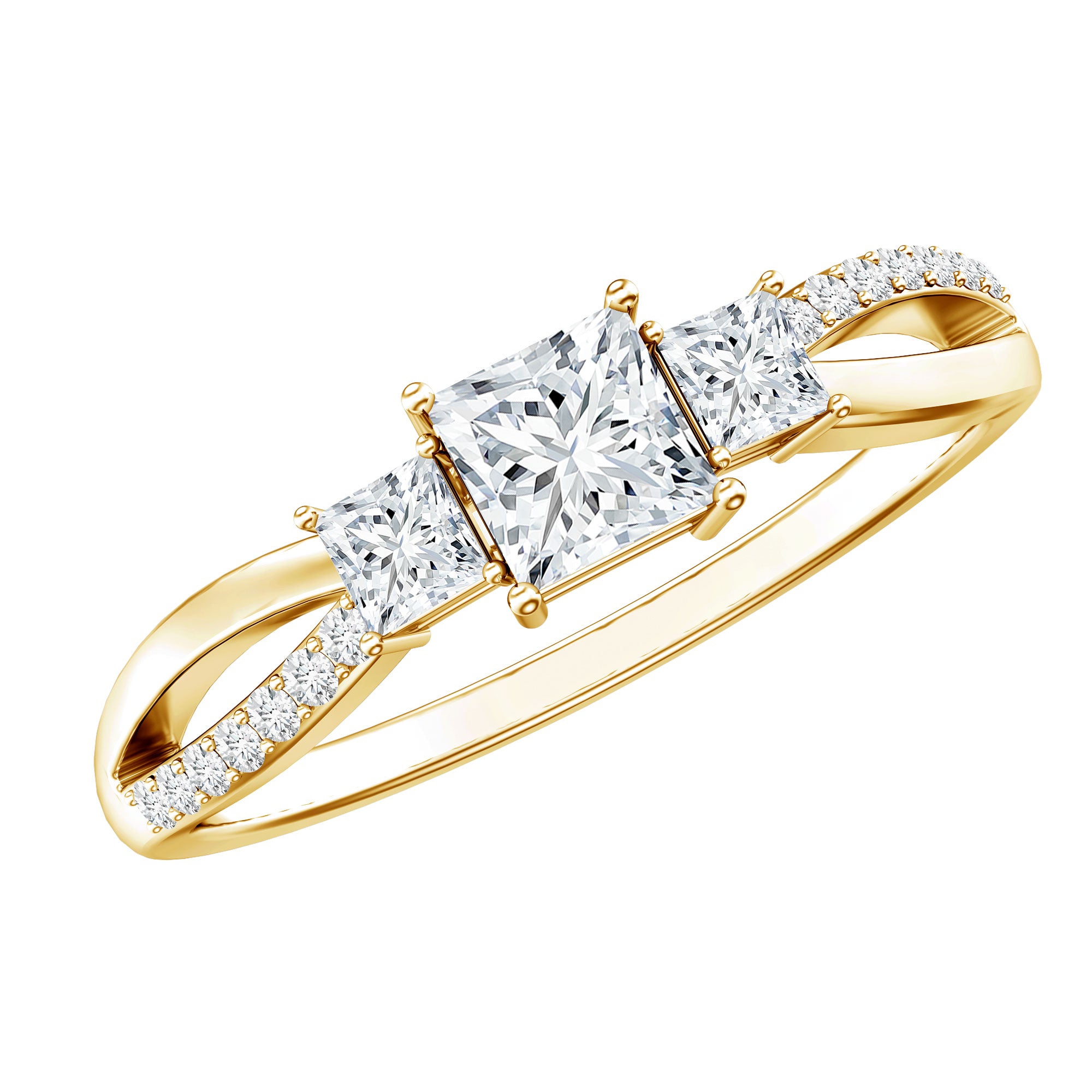 Princess Cut Moissanite Three Stone Engagement Ring D-VS1 - Rosec Jewels
