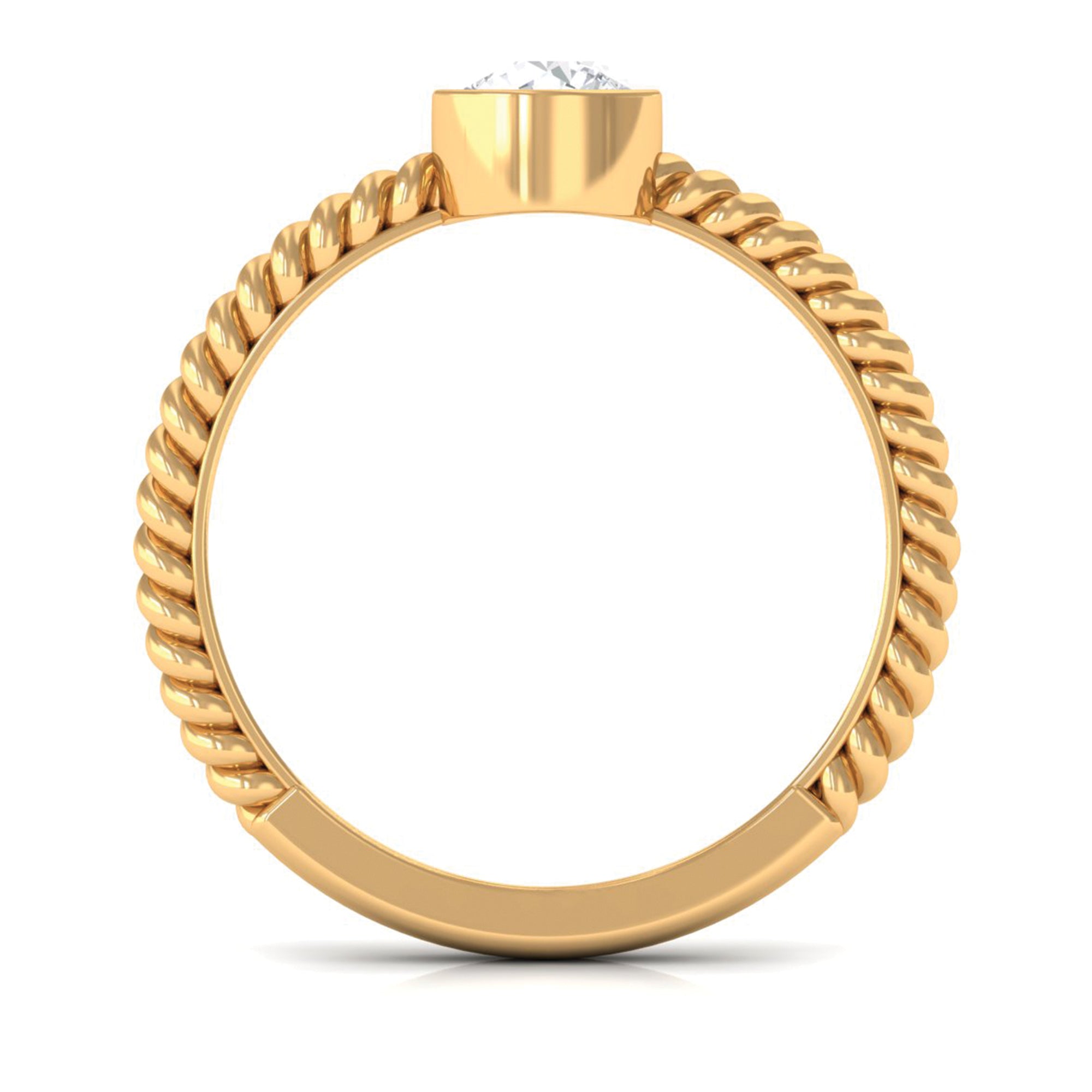 1/2 CT Bezel Set Zircon Solitaire Minimal Ring with Twisted Rope Details AAAA - Rosec Jewels