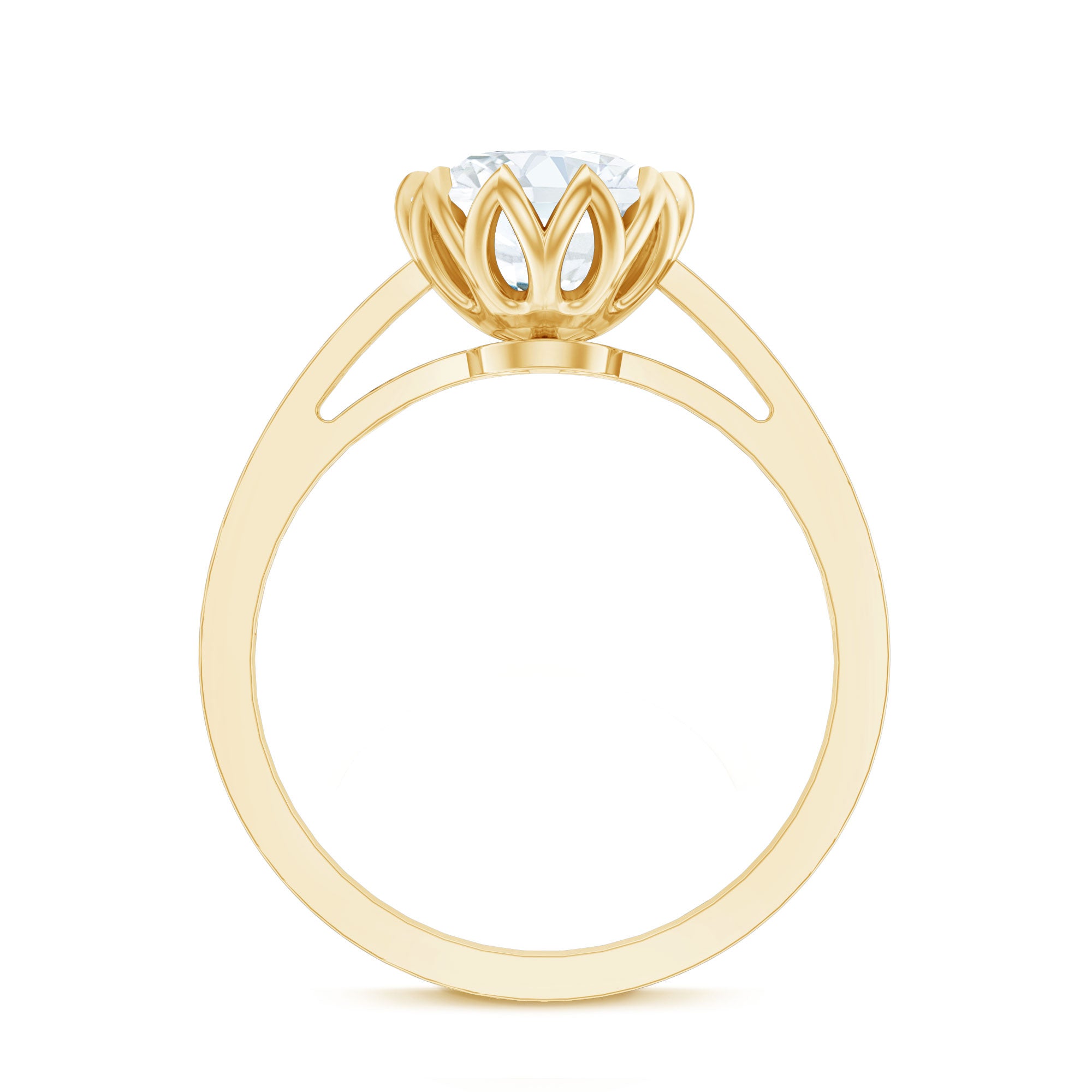 Round Moissanite Lotus Engagement Ring with Side Stones D-VS1 - Rosec Jewels