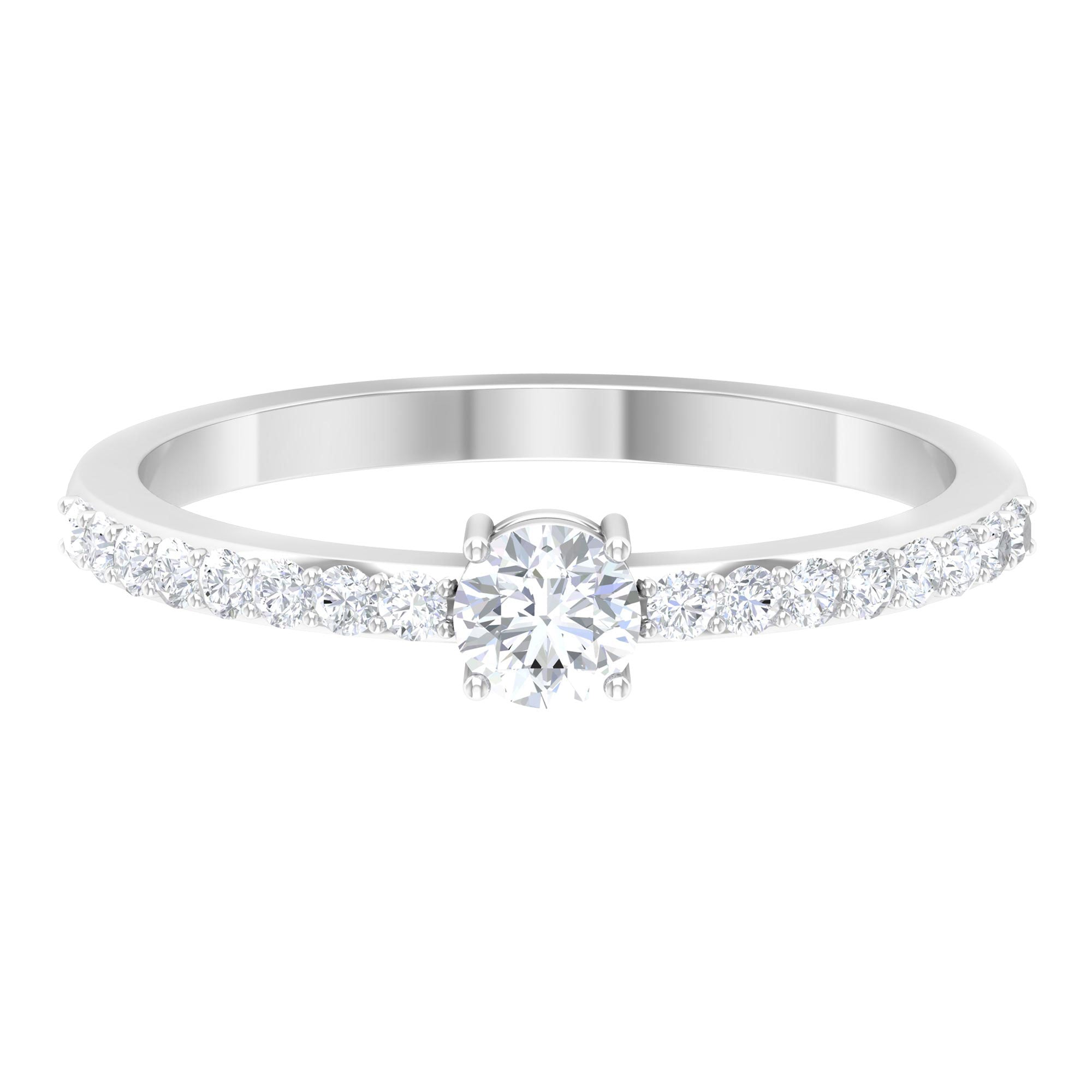 Round Diamond Solitaire Ring with Side Stones Diamond - ( HI-SI ) - Color and Clarity - Rosec Jewels