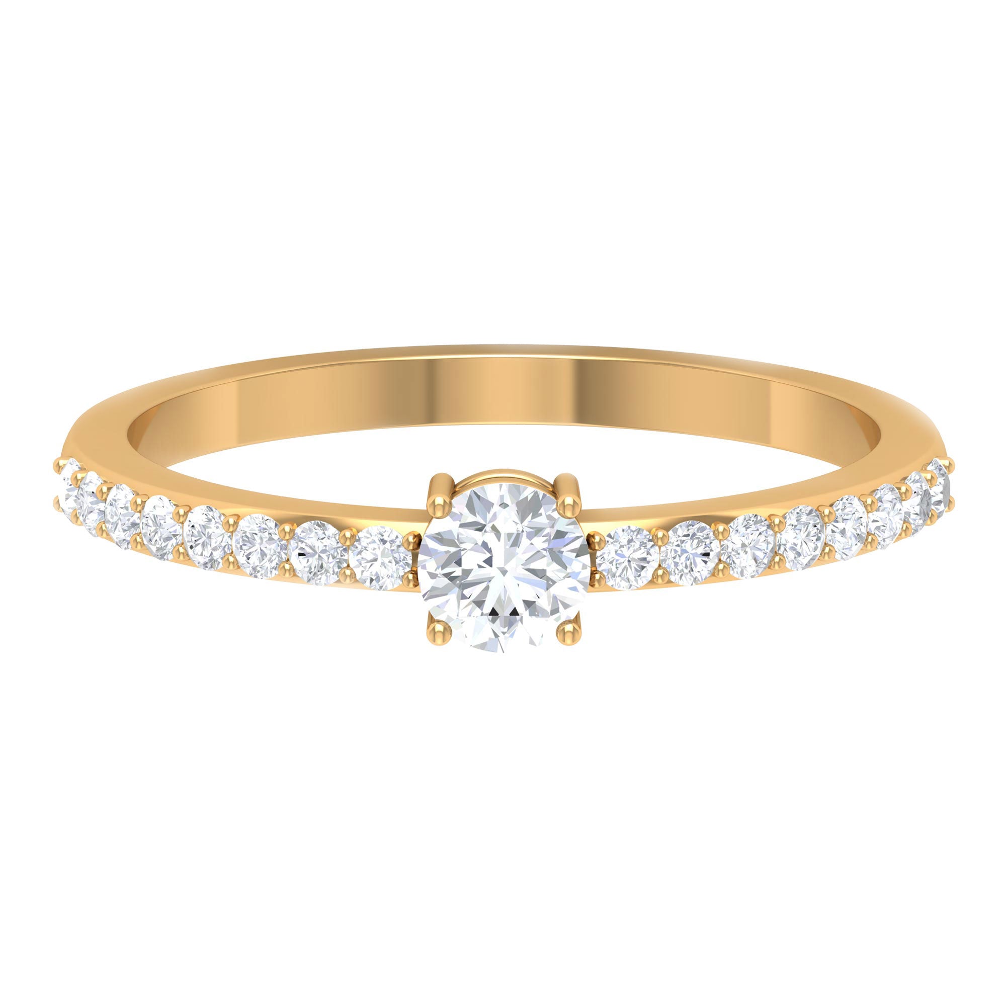 Round Diamond Solitaire Ring with Side Stones Diamond - ( HI-SI ) - Color and Clarity - Rosec Jewels