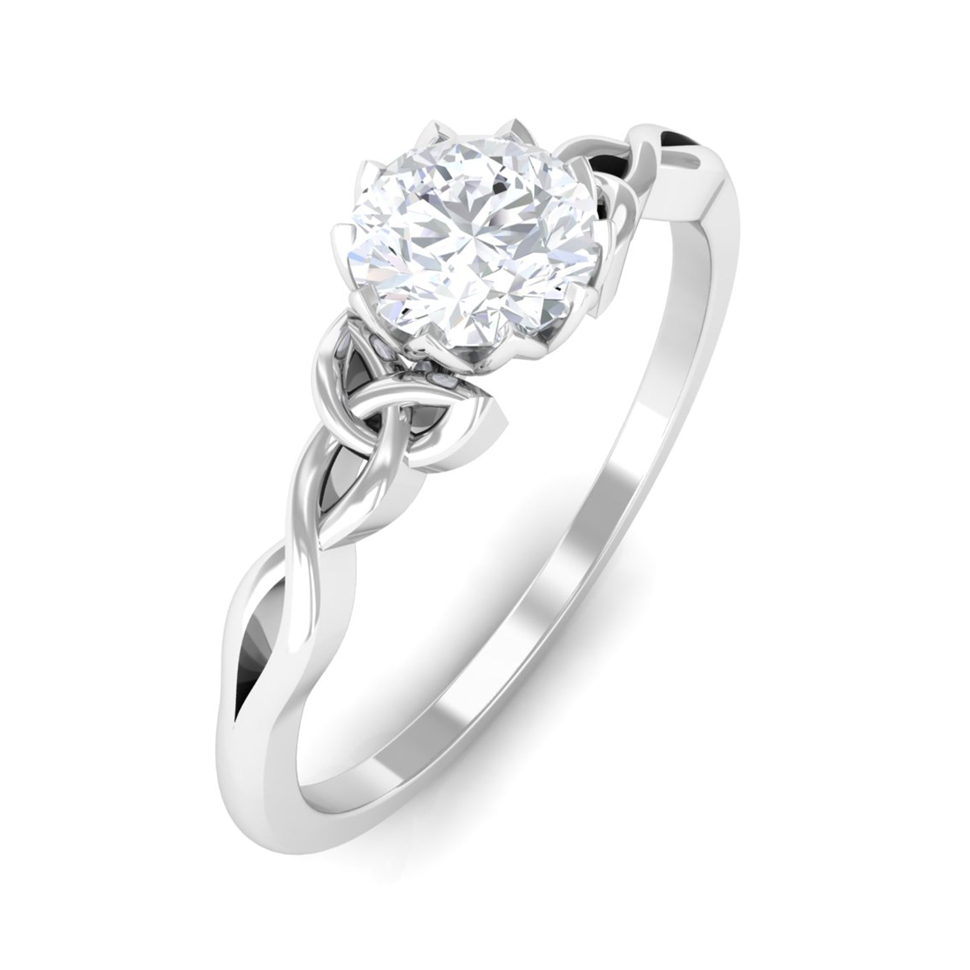 Cubic Zirconia Solitaire Celtic Knot Ring in Floral Setting AAAA - Rosec Jewels