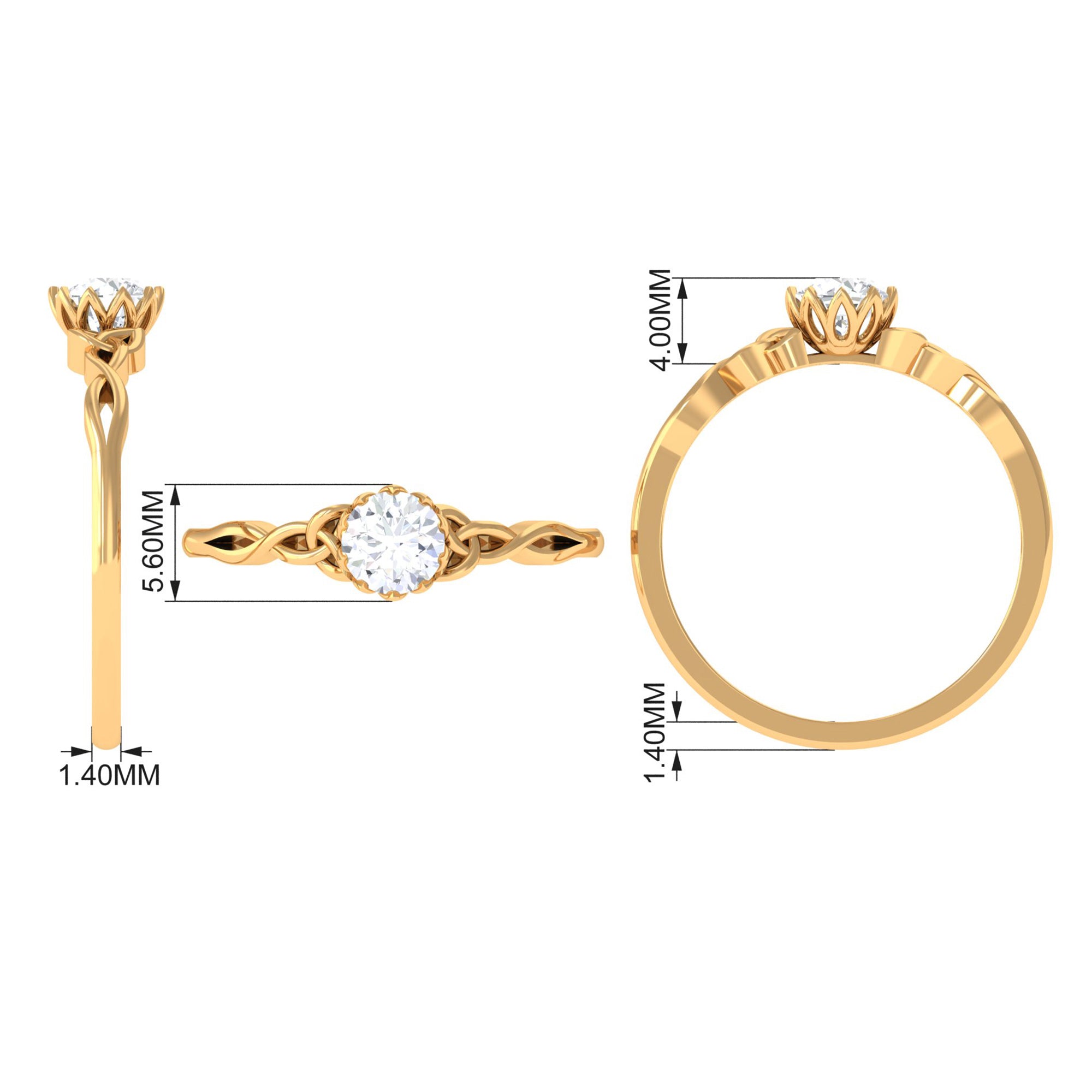 Cubic Zirconia Solitaire Celtic Knot Ring in Floral Setting AAAA - Rosec Jewels