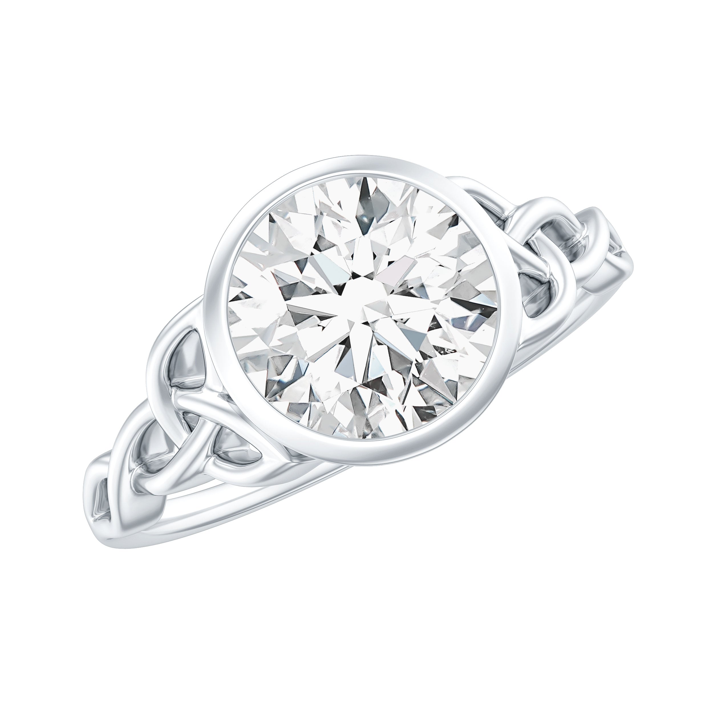 Solitaire Moissanite Celtic Knot Engagement Ring in Bezel Setting D-VS1 - Rosec Jewels