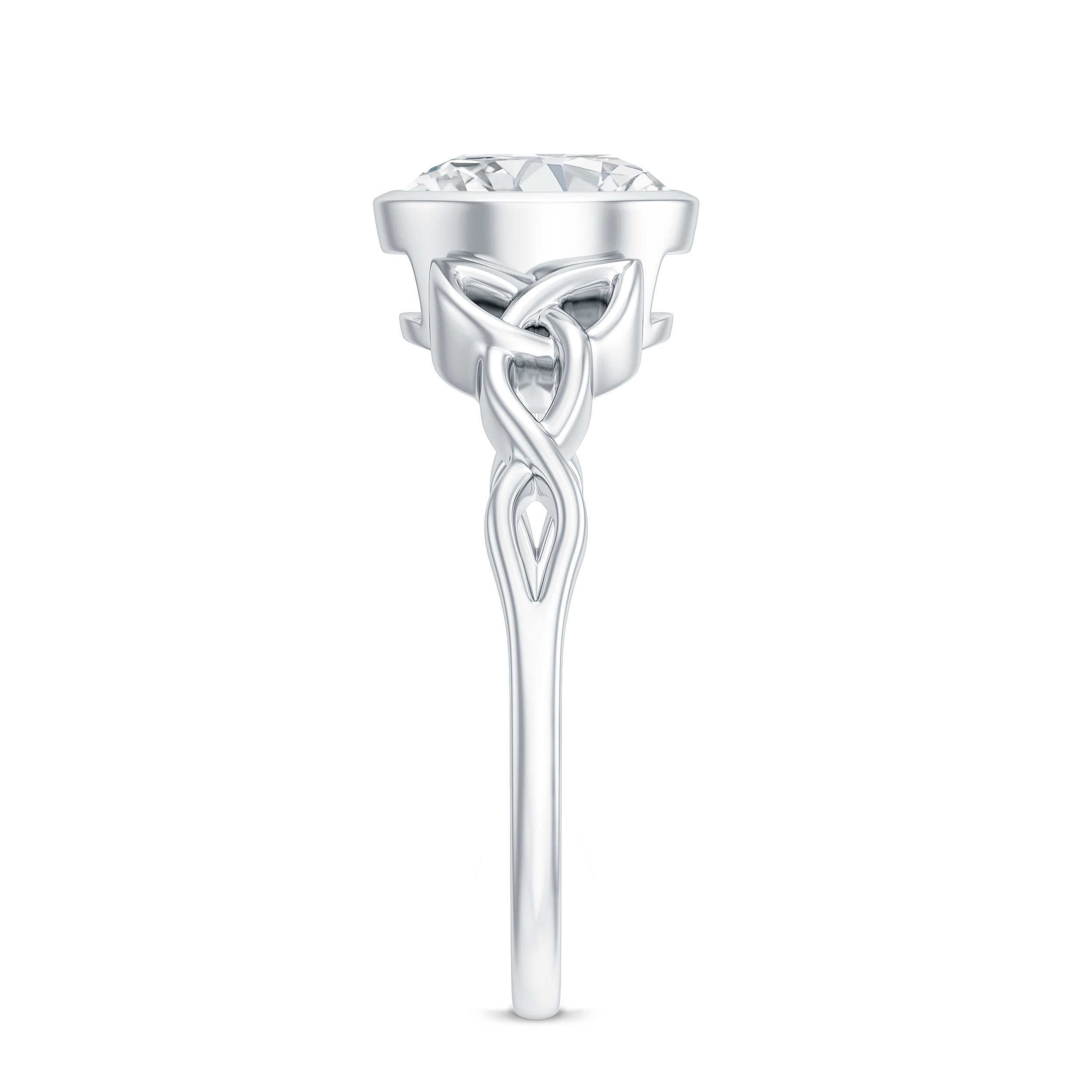 Solitaire Moissanite Celtic Knot Engagement Ring in Bezel Setting D-VS1 - Rosec Jewels