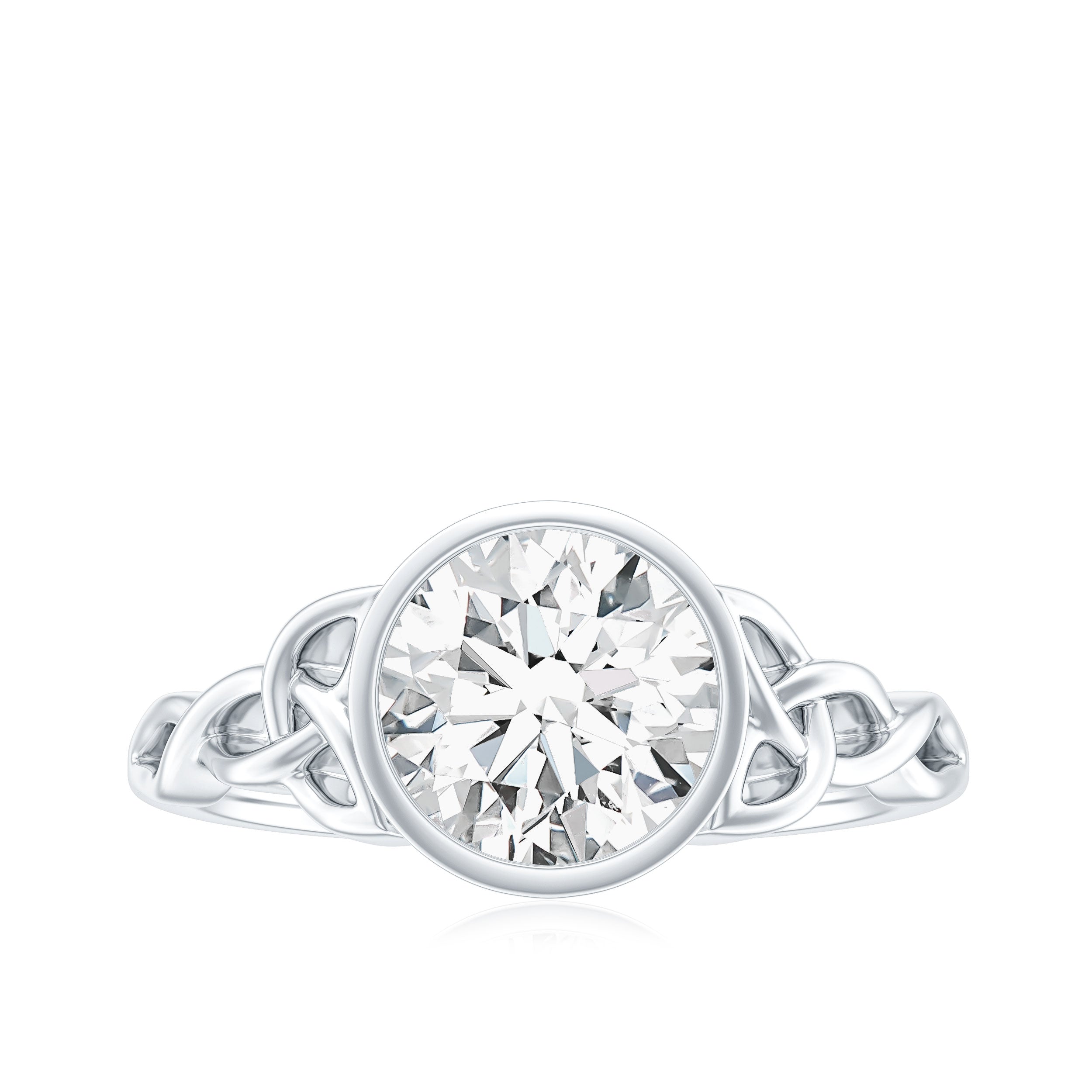 Solitaire Moissanite Celtic Knot Engagement Ring in Bezel Setting D-VS1 - Rosec Jewels