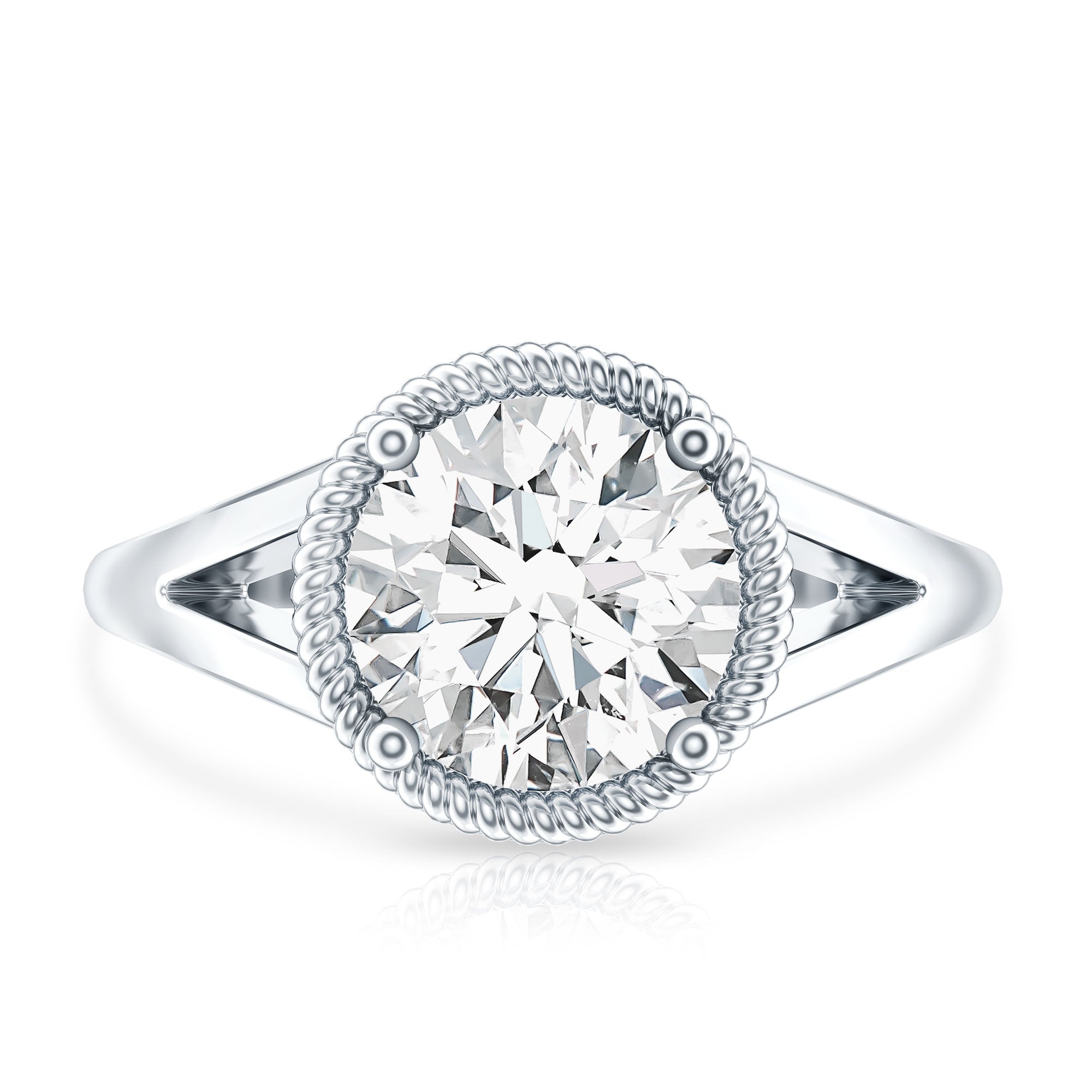 2 CT Round Moissanite Rope Band Engagement Ring D-VS1 - Rosec Jewels