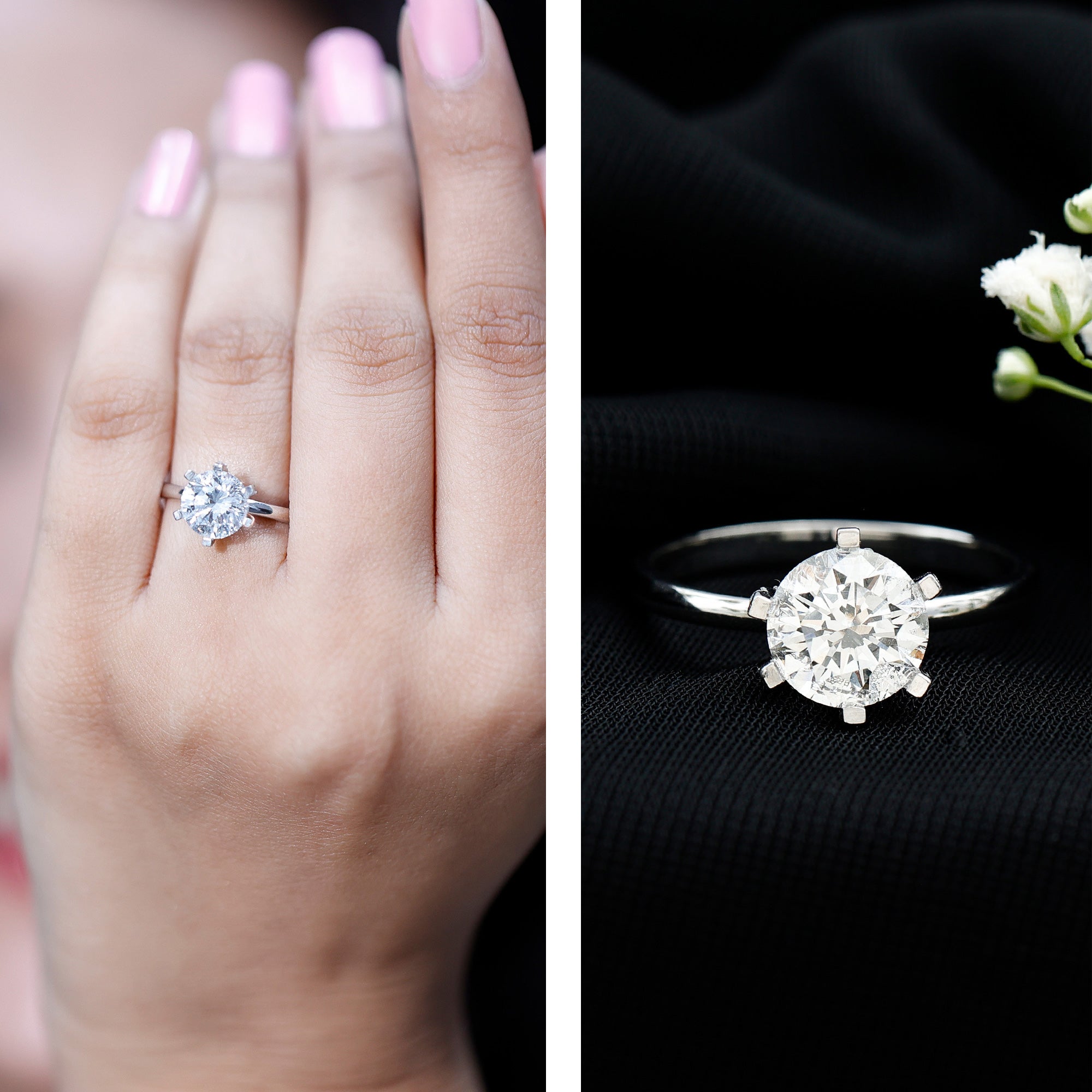 8 MM Round Brilliant Cut Lab Grown Diamond Engagement Ring Lab - ( EF-VS ) - Rosec Jewels