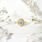 Rosec Jewels-Certified Moissanite Bezel Set Engagement Ring with Crossover Shank