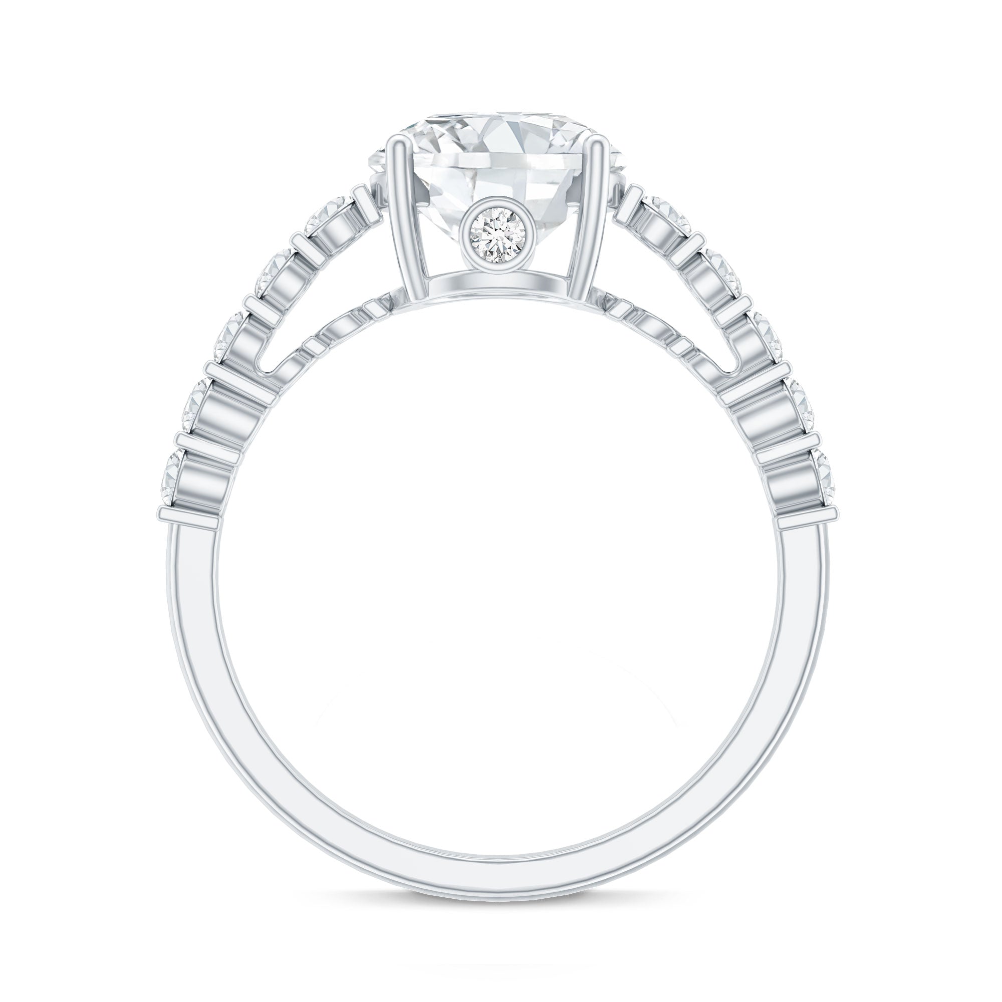 Solitaire Moissanite Engagement Ring with Side Stones D-VS1 - Rosec Jewels