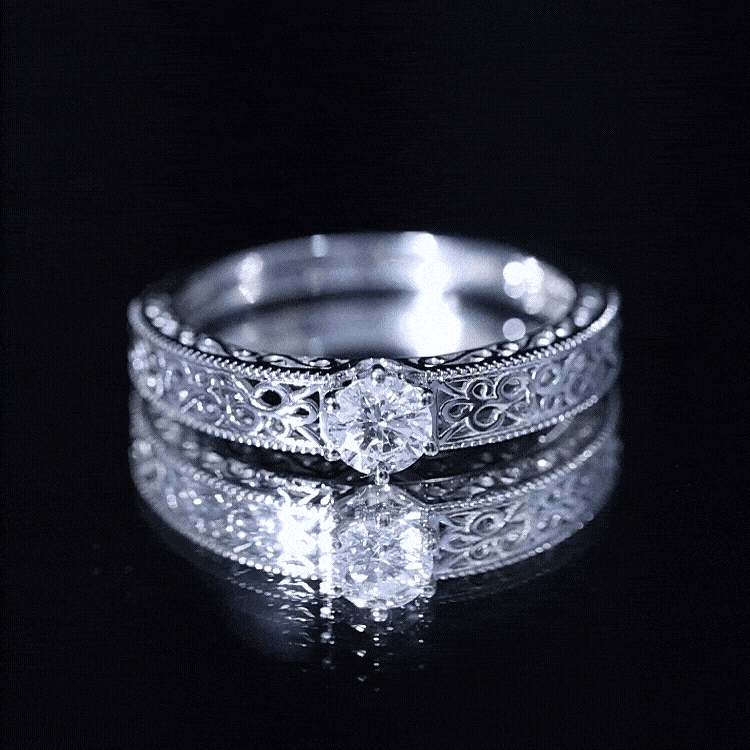 Cubic Zirconia Solitaire Vintage Inspired Filigree Ring in Claw Setting AAAA - Rosec Jewels