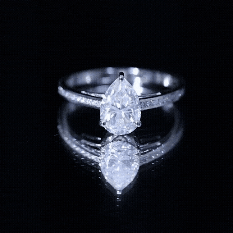 Solitaire Moissanite Pear Engagement Ring with Certificate D-VS1 - Rosec Jewels