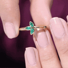 Rosec Jewels-Marquise Cut Emerald Leaf Promise Ring in Bezel Setting