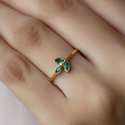 Rosec Jewels-Marquise Cut Emerald Leaf Promise Ring in Bezel Setting