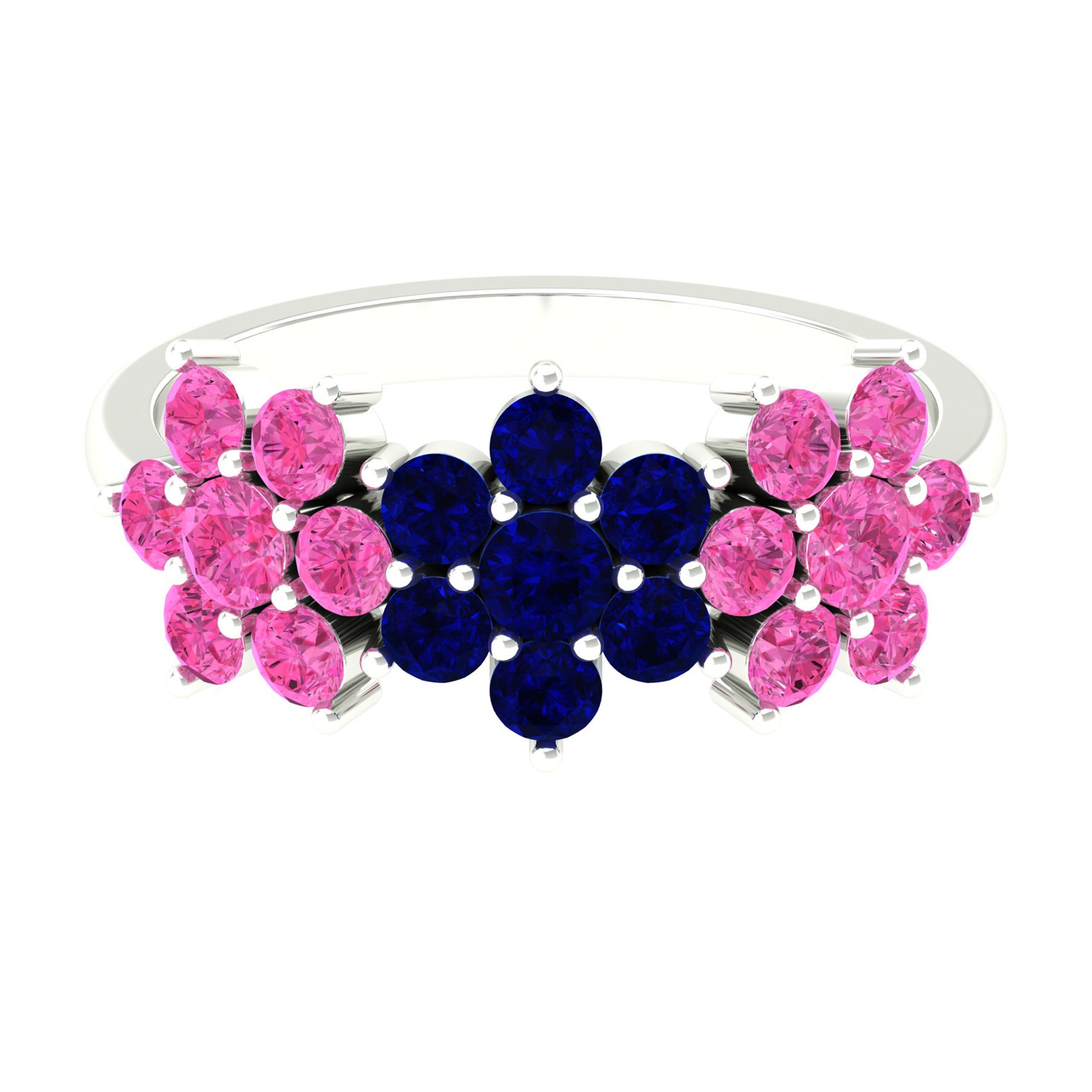 Prong Set Lab-Created Blue and Pink Sapphire Floral Cocktail Ring Lab Created Blue Sapphire - ( AAAA ) - Quality - Rosec Jewels
