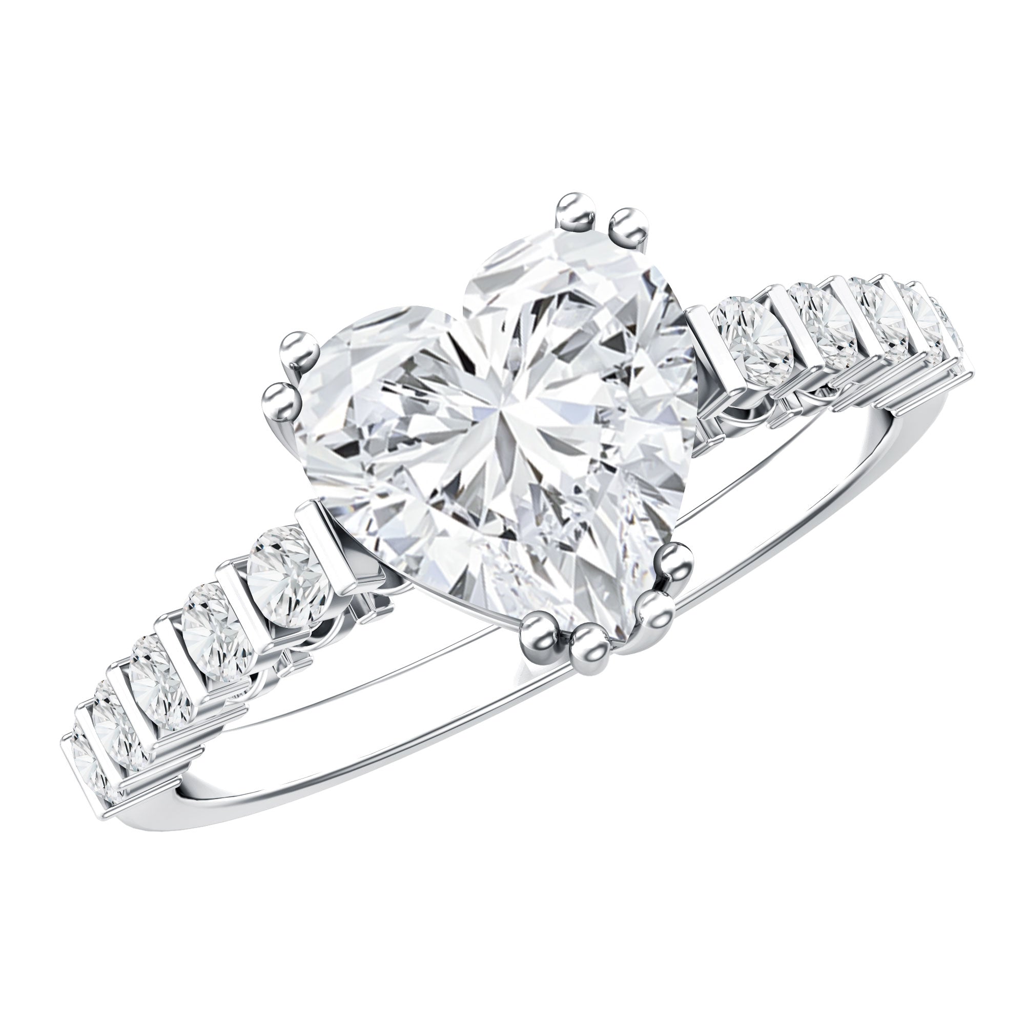 8 MM Certified Moissanite Heart Engagement Ring with Side Stones