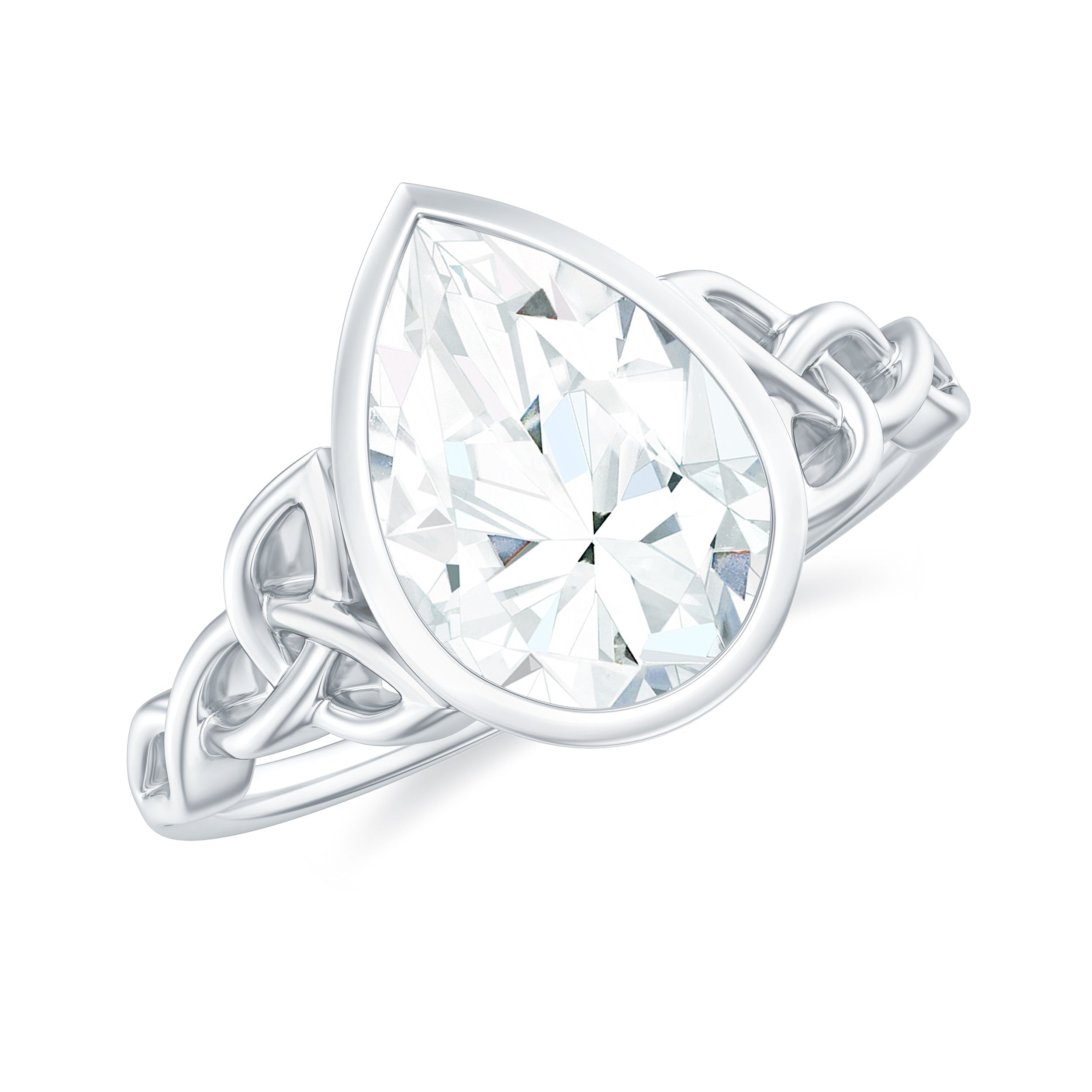 Pear Shape Moissanite Solitaire Celtic Knot Ring in Bezel Setting Moissanite - ( D-VS1 ) - Color and Clarity - Rosec Jewels