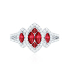Split Shank Lab Grown Ruby and Diamond Cluster Engagement Ring AAAA - Rosec Jewels