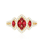 Split Shank Lab Grown Ruby and Diamond Cluster Engagement Ring AAAA - Rosec Jewels