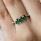 Baguette Cut Emerald Promise Ring with Diamond Side Stones AAA - Rosec Jewels