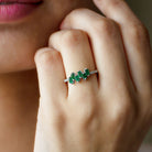 Baguette Cut Emerald Promise Ring with Diamond Side Stones AAA - Rosec Jewels