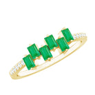 Baguette Cut Emerald Promise Ring with Diamond Side Stones AAA - Rosec Jewels