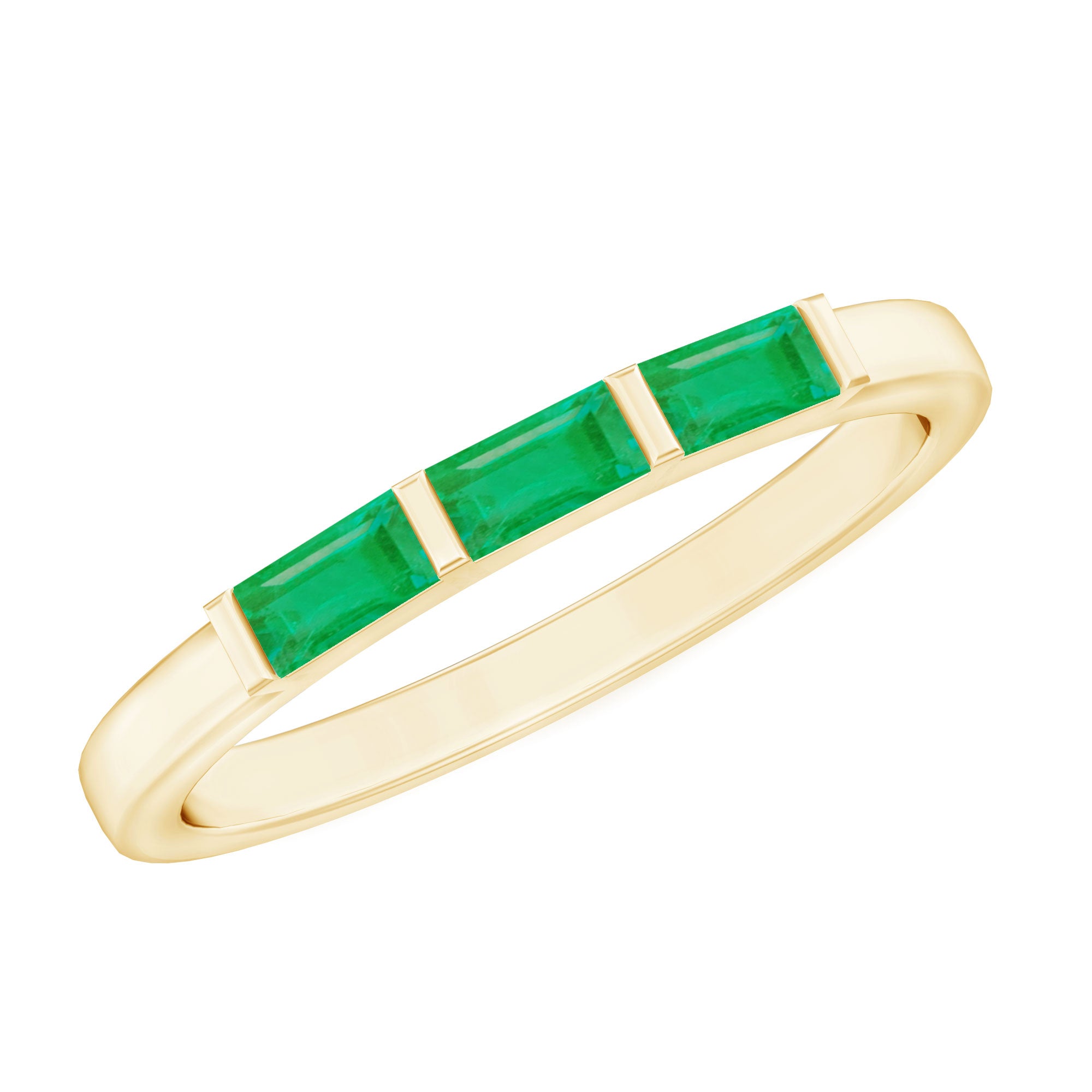 Baguette Cut Real Emerald 3 Stone Ring with Certificate AAA - Rosec Jewels