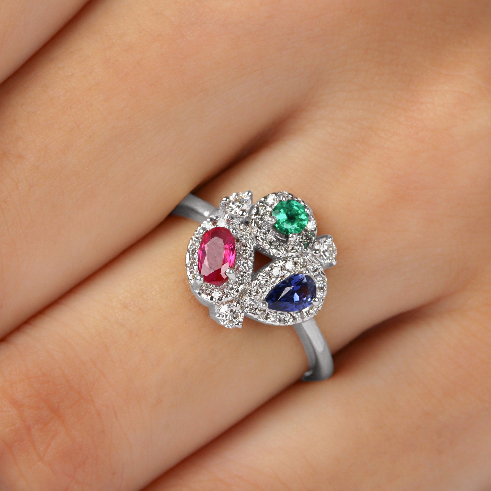 1.25 CT Multi Gemstone Cocktail Ring with Moissanite Accent Blue Sapphire - ( AAA ) - Quality - Rosec Jewels