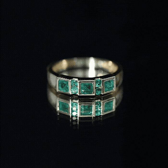Natural Emerald Princess Cut Band Ring AAA - Rosec Jewels