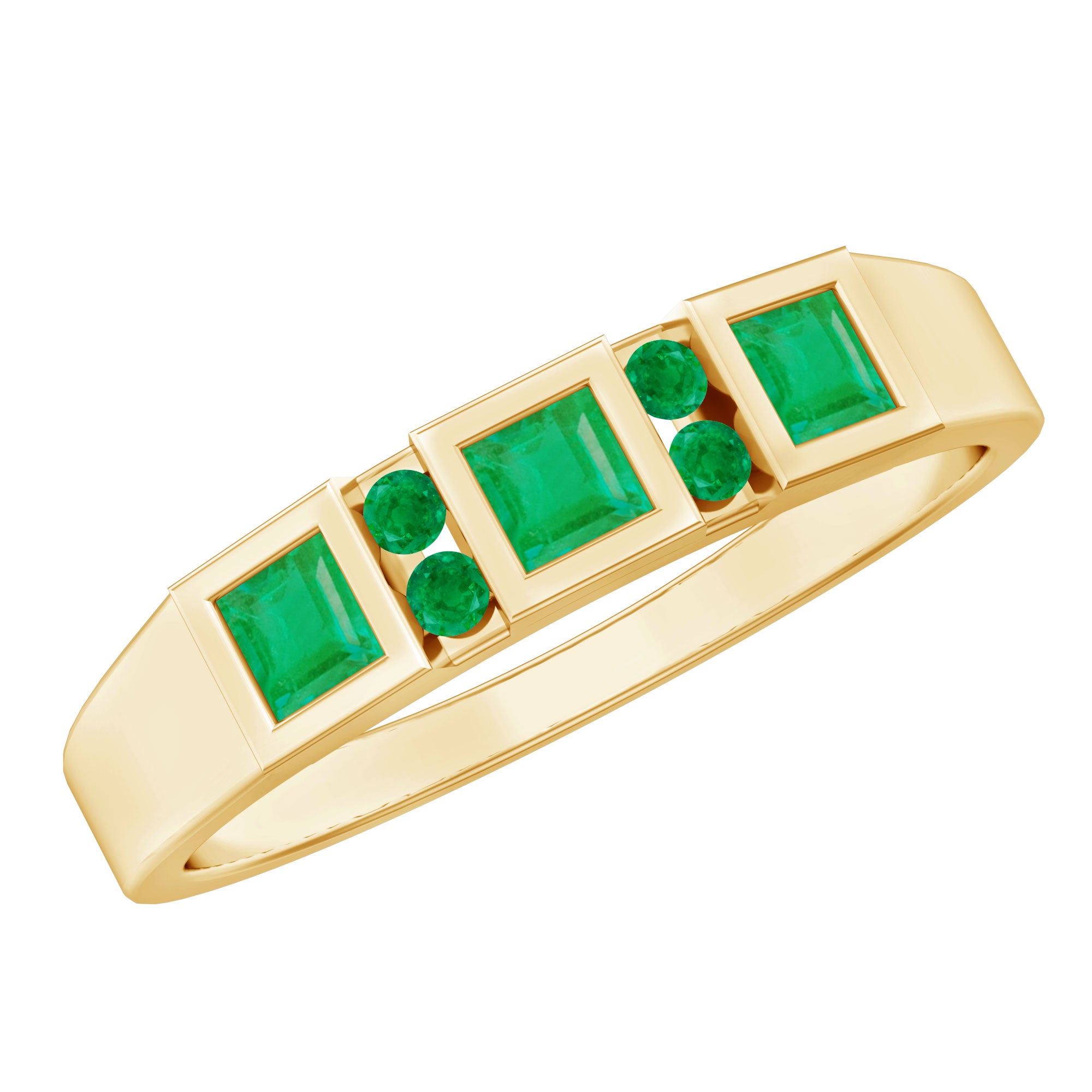 Natural Emerald Princess Cut Band Ring AAA - Rosec Jewels
