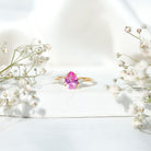 1 CT Lab Grown Pink Sapphire Teardrop Engagement Ring with Diamond AAAA - Rosec Jewels