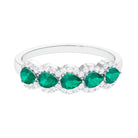 May Birthstone 1 CT Pear shape Emerald Anniversary Ring with Diamond Accent Emerald - ( AAA ) - Quality - Rosec Jewels