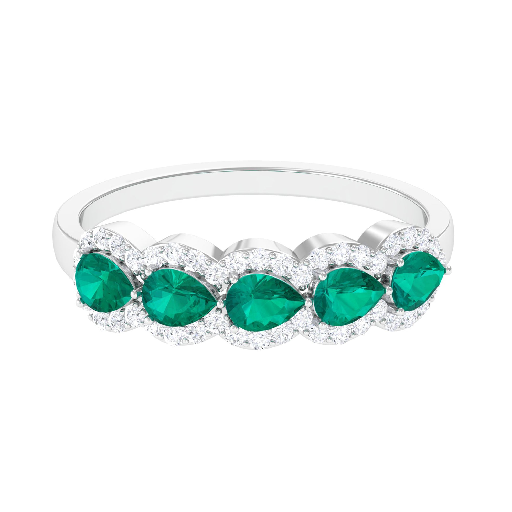Rosec Jewels-Pear Shape Emerald Anniversary Wedding Ring with Diamond Accent
