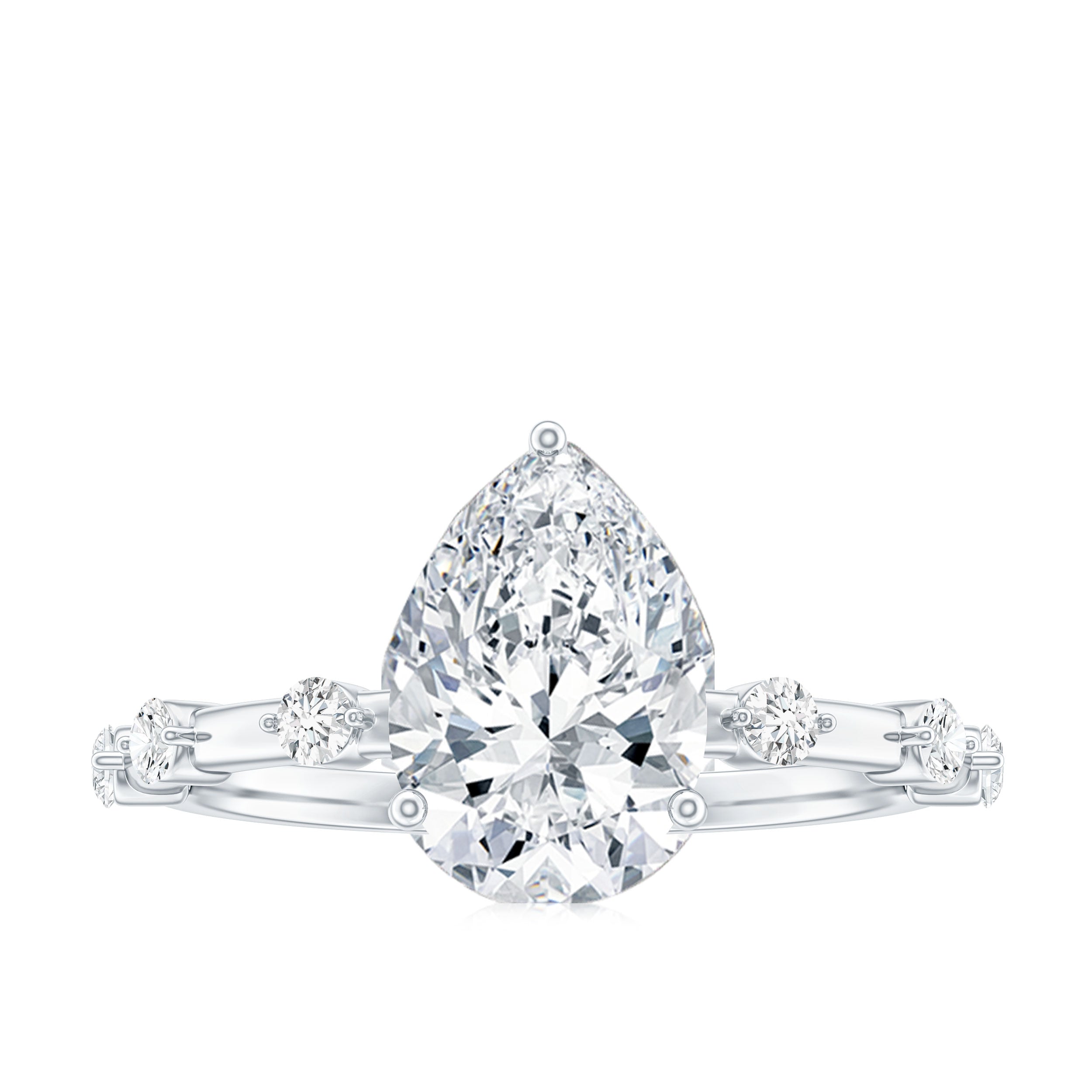 Pear Shaped Moissanite Engagement Ring with Spaced Accent D-VS1 - Rosec Jewels