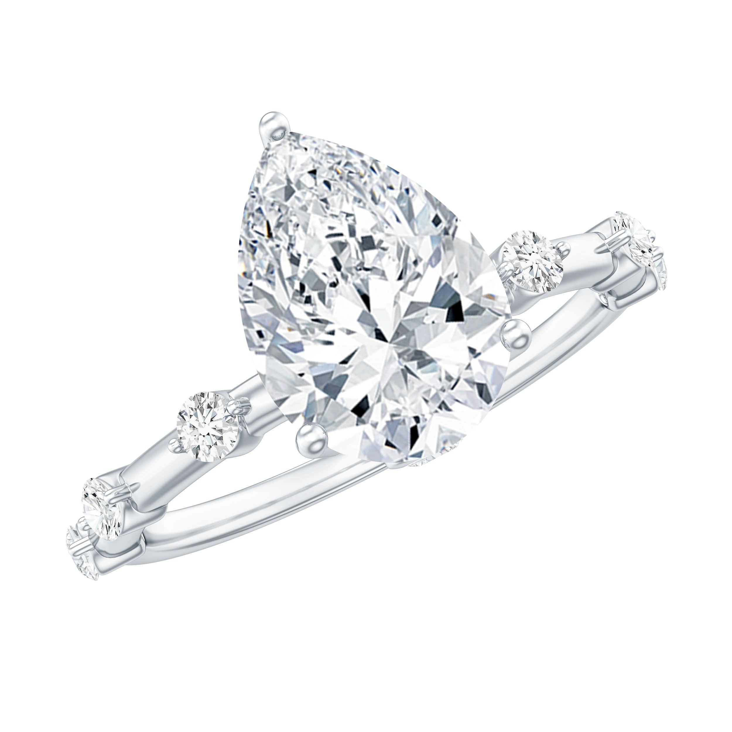 Brilliant Cut Moissanite Pear Shape Engagement Ring with Hidden Halo