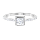 3/4 CT Princess Cut Zircon Solitaire Ring with Side Stones AAAA - Rosec Jewels