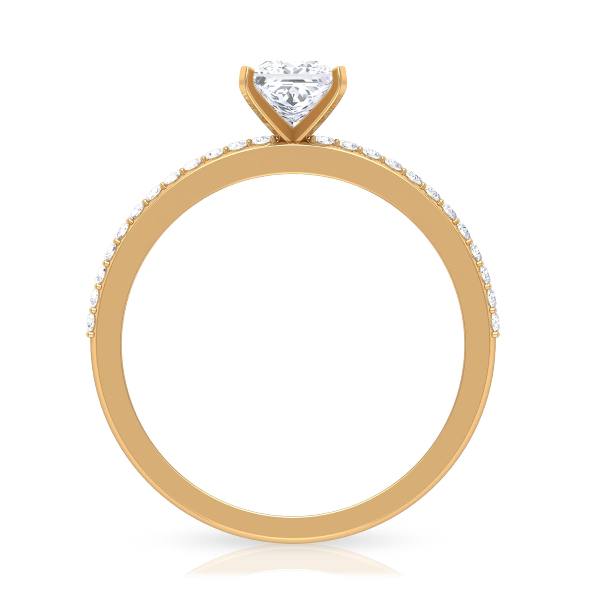 3/4 CT Princess Cut Cubic Zircon Solitaire Ring with Side Stones AAAA - Rosec Jewels
