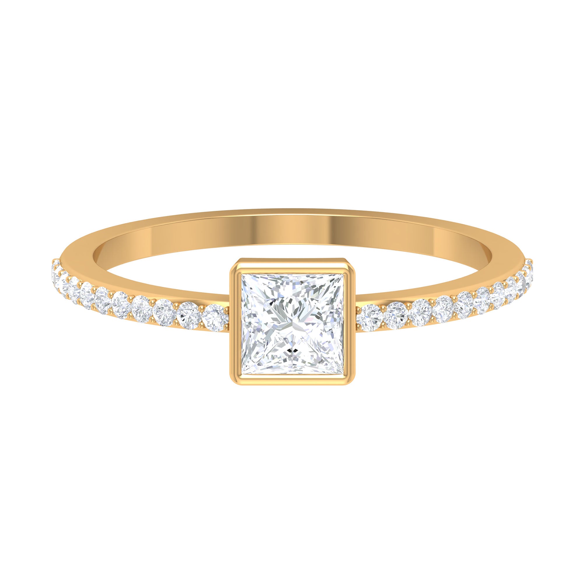 3/4 CT Bezel Set Cubic Zircon Solitaire Ring with Side Stones AAAA - Rosec Jewels
