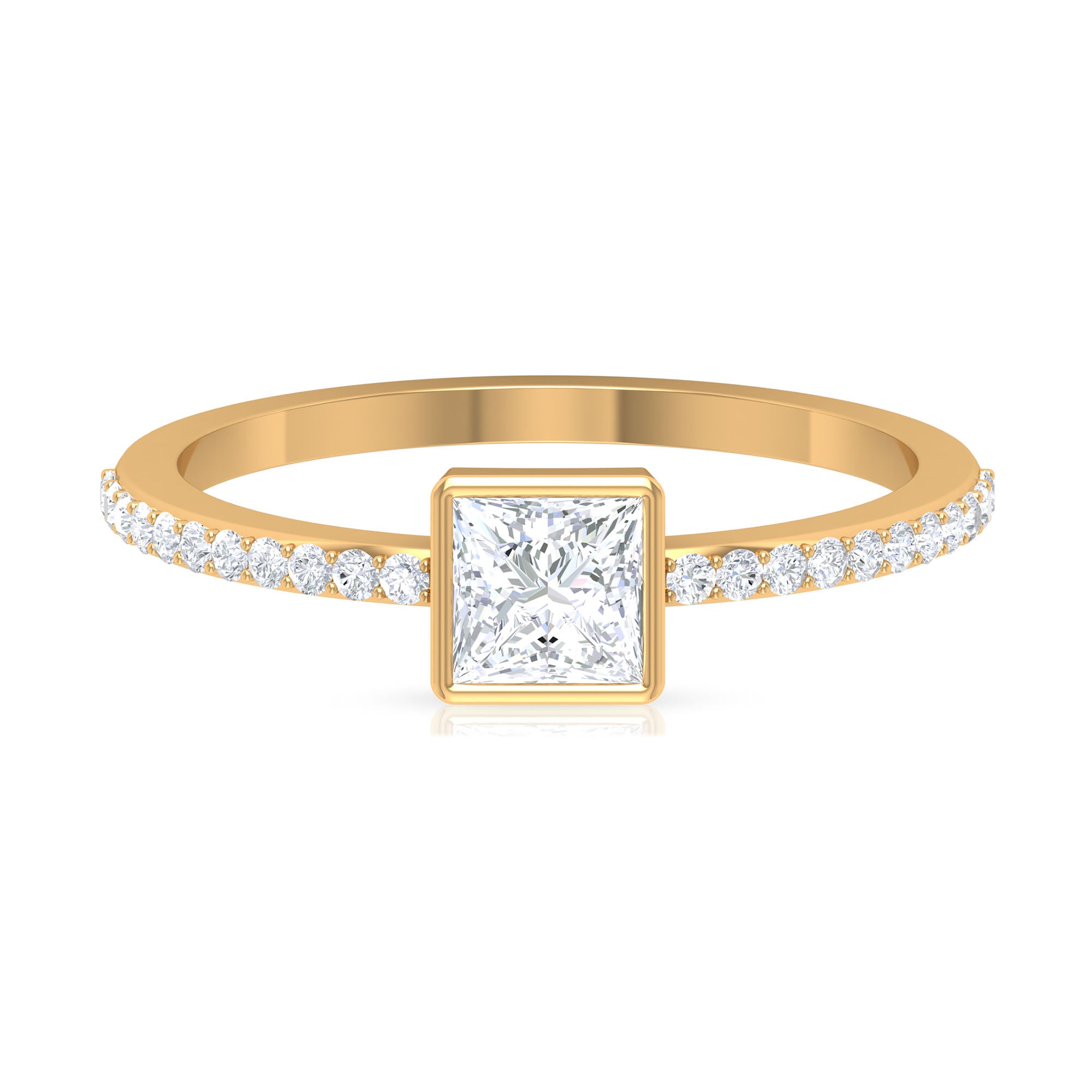 3/4 CT Bezel Set Cubic Zircon Solitaire Ring with Side Stones AAAA - Rosec Jewels